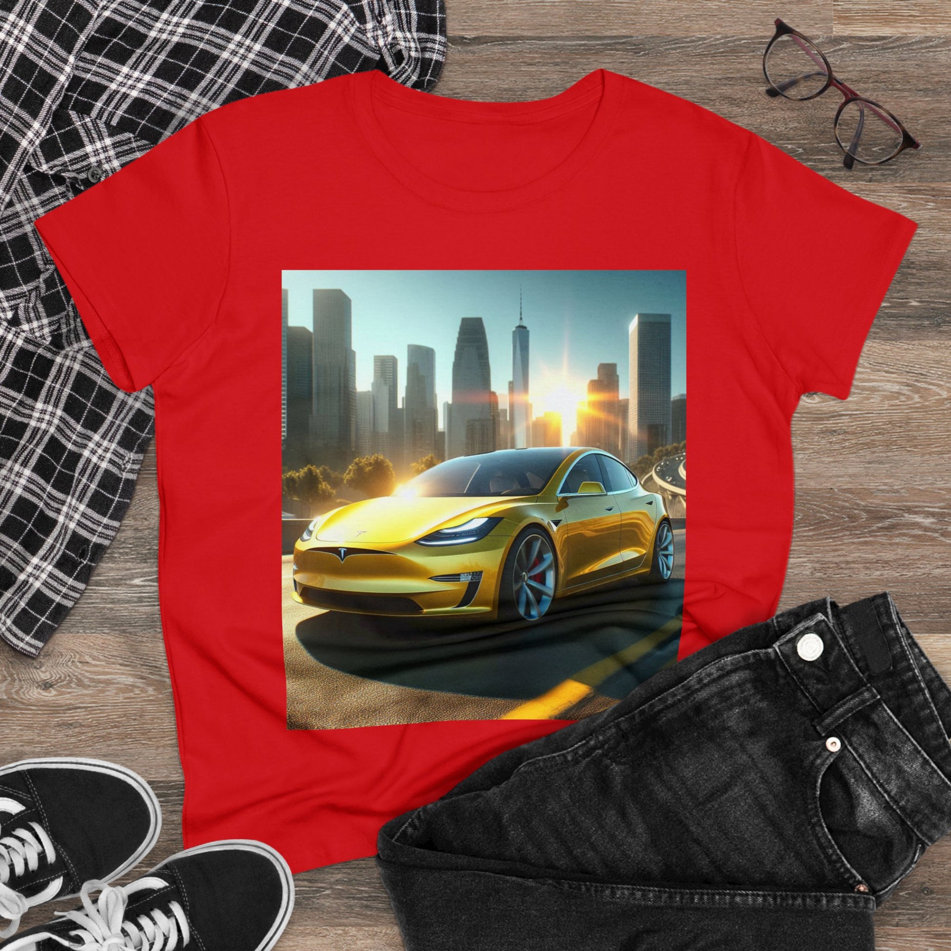 Yellow Tesla T-Shirt T-Shirt Printify