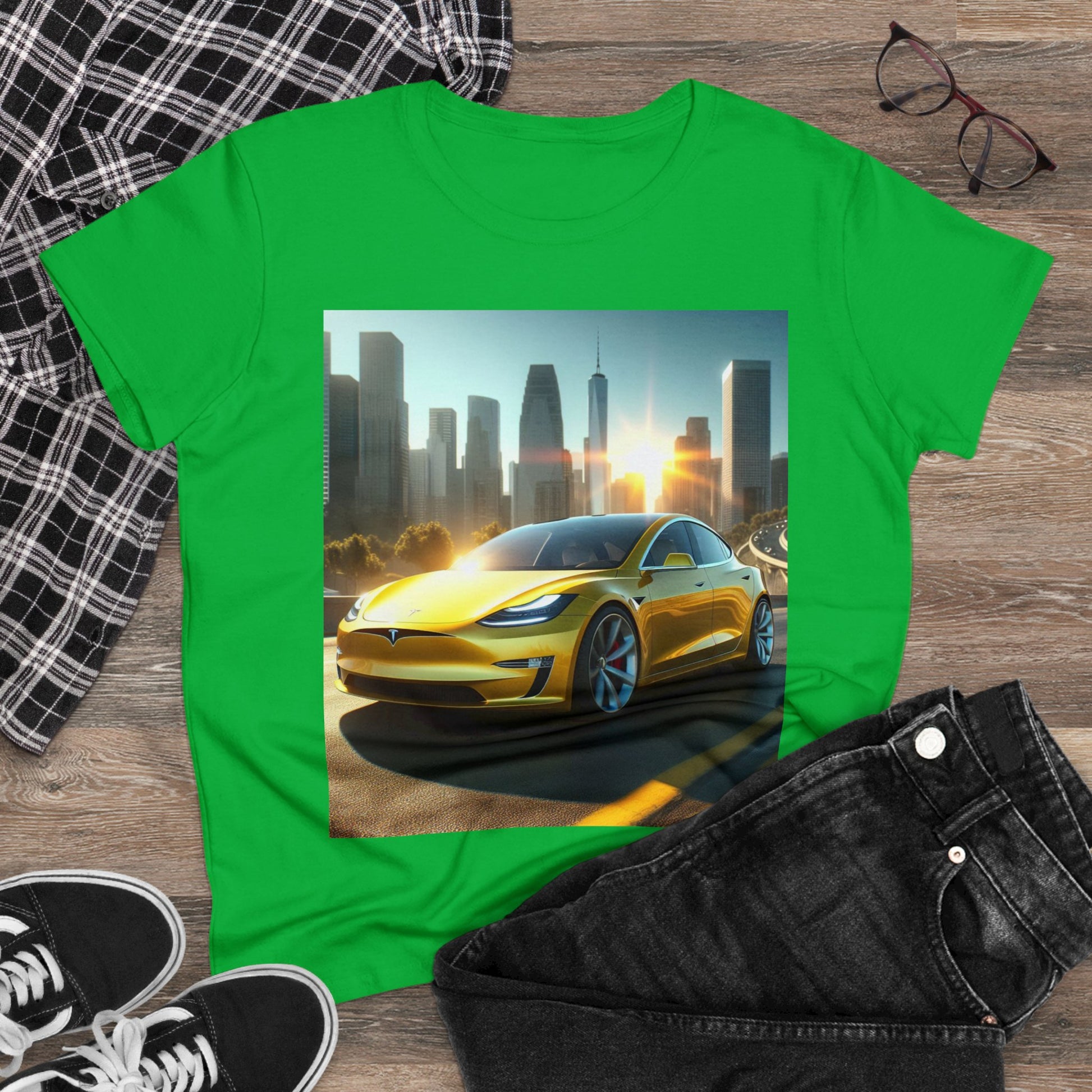Yellow Tesla T-Shirt T-Shirt Printify