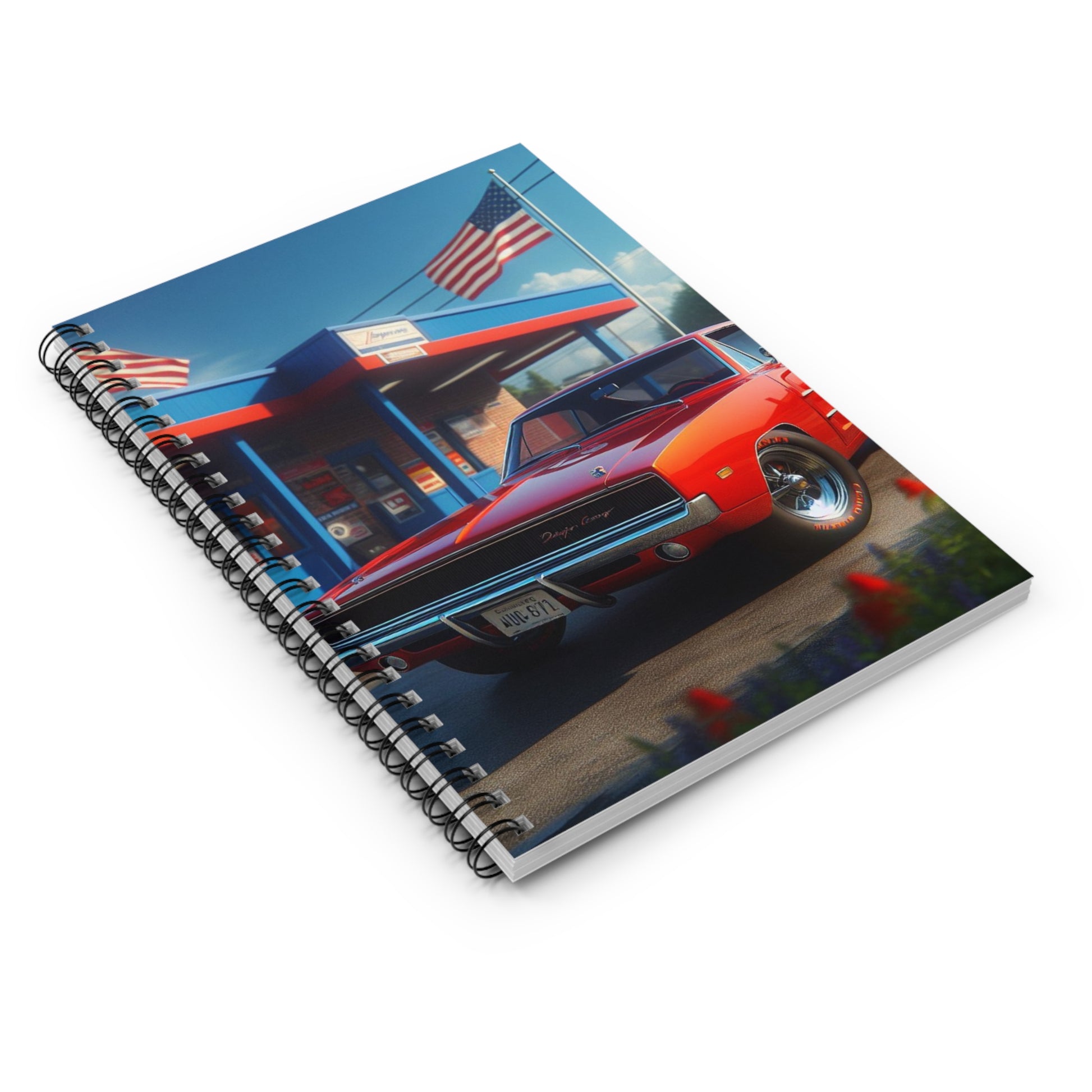 1970 Red Dodge Charger Spiral Notebook Paper products Printify