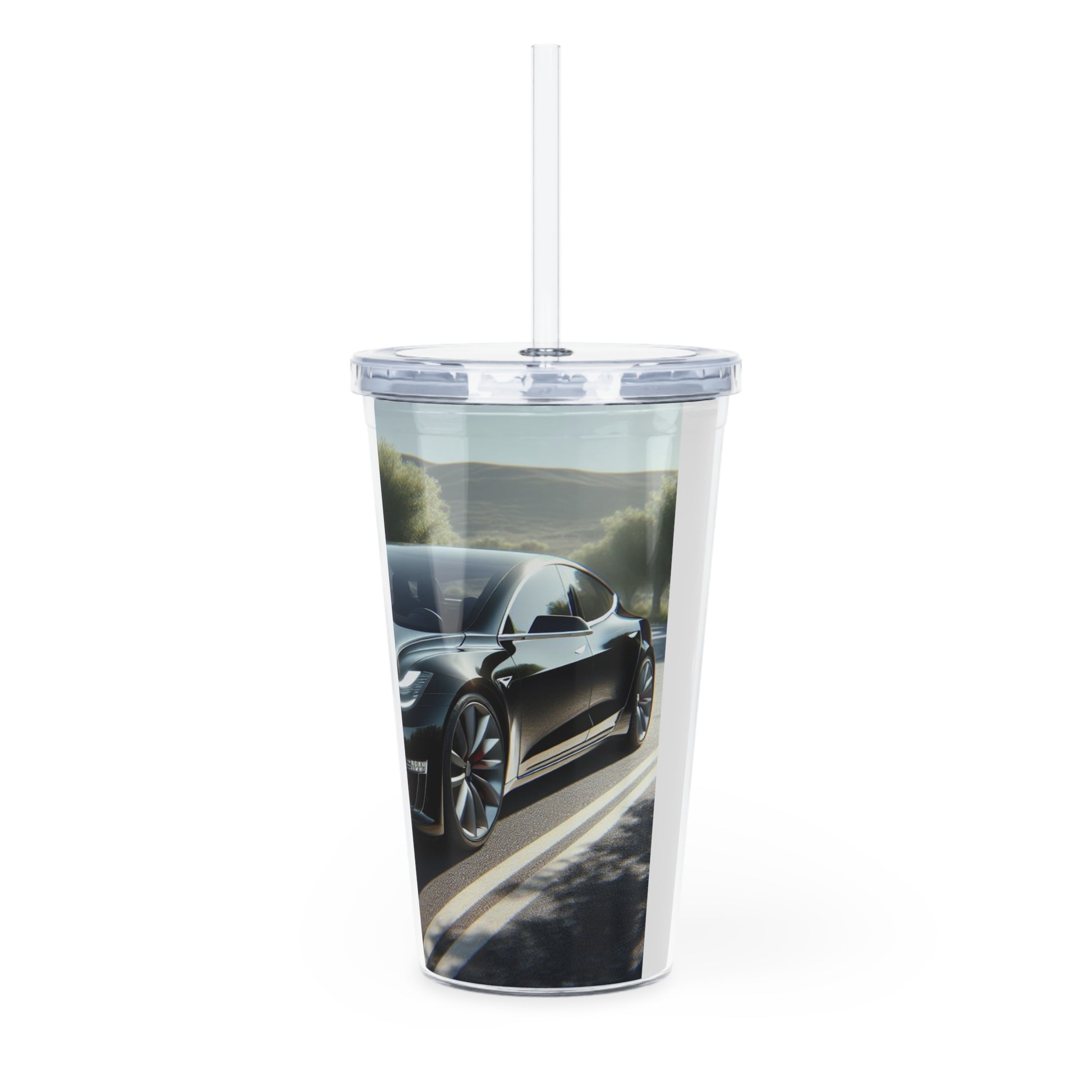 Black Tesla Tumbler with Straw Mug Printify