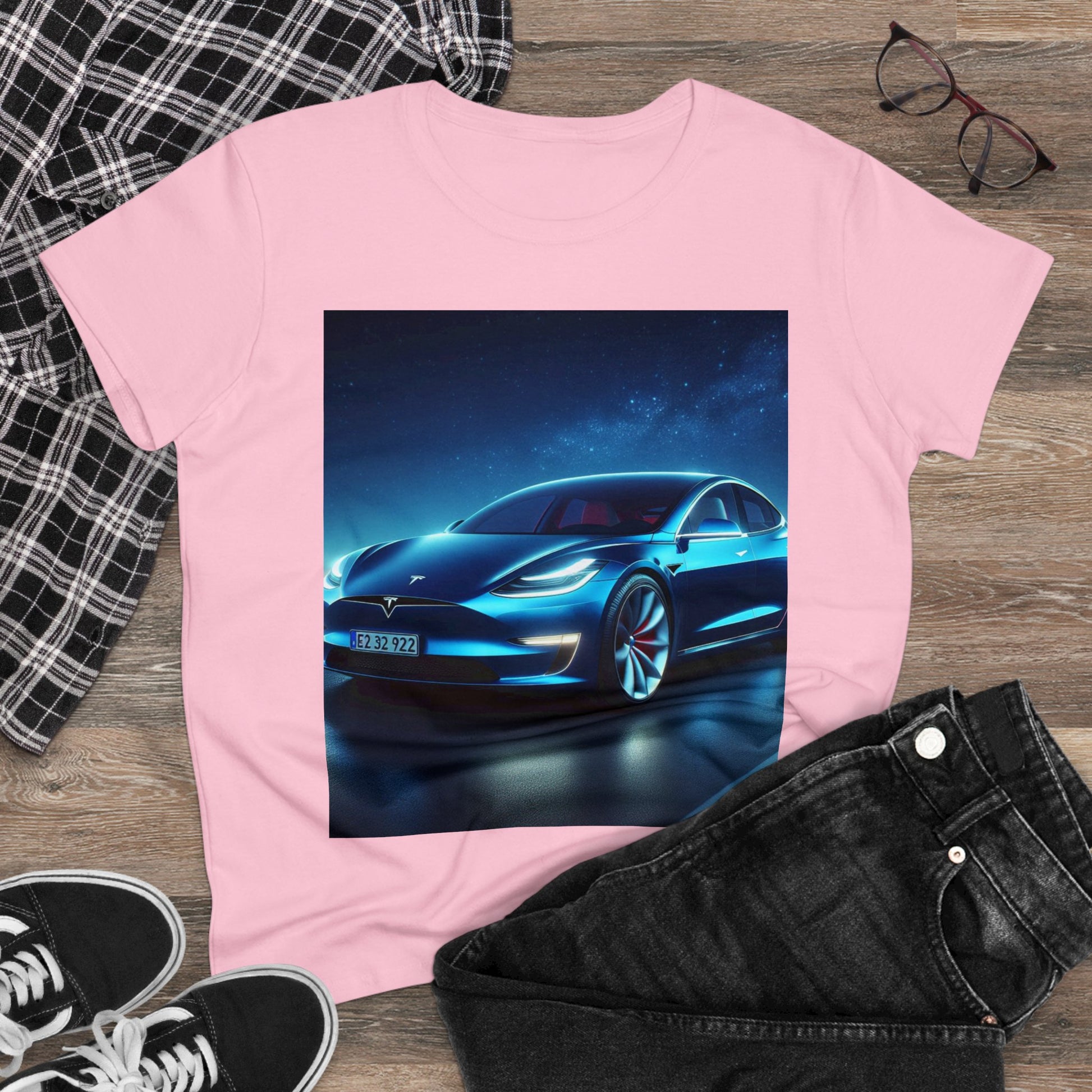 Blue Tesla T-Shirt T-Shirt Printify