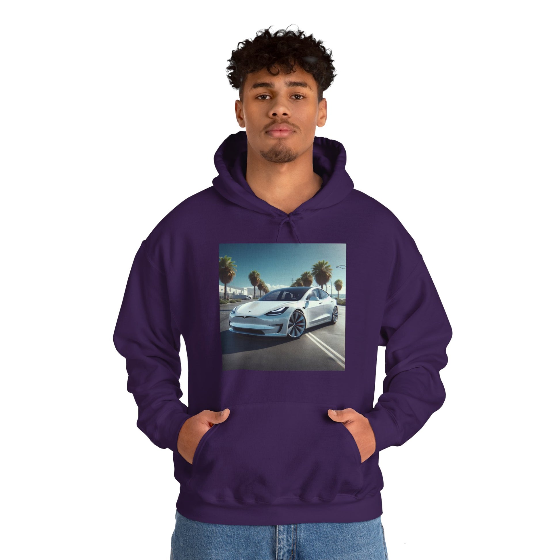 White Tesla Hoodie Hoodie Printify