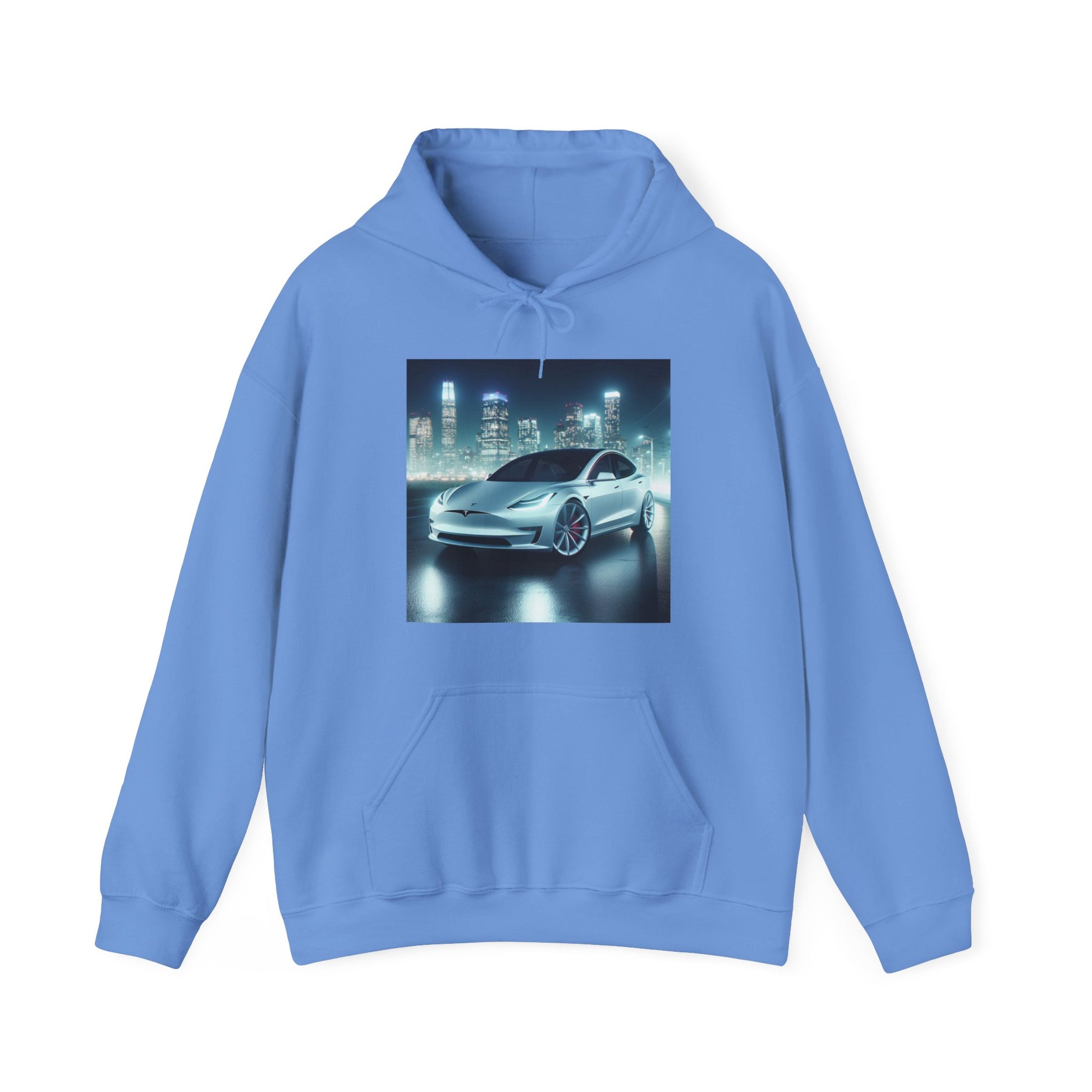White Tesla Hoodie Hoodie Printify Carolina Blue S