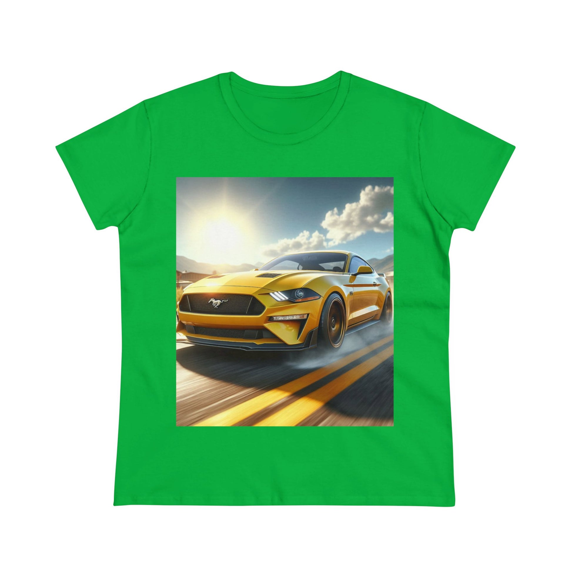 Yellow Mustang T-Shirt T-Shirt Printify Irish Green S