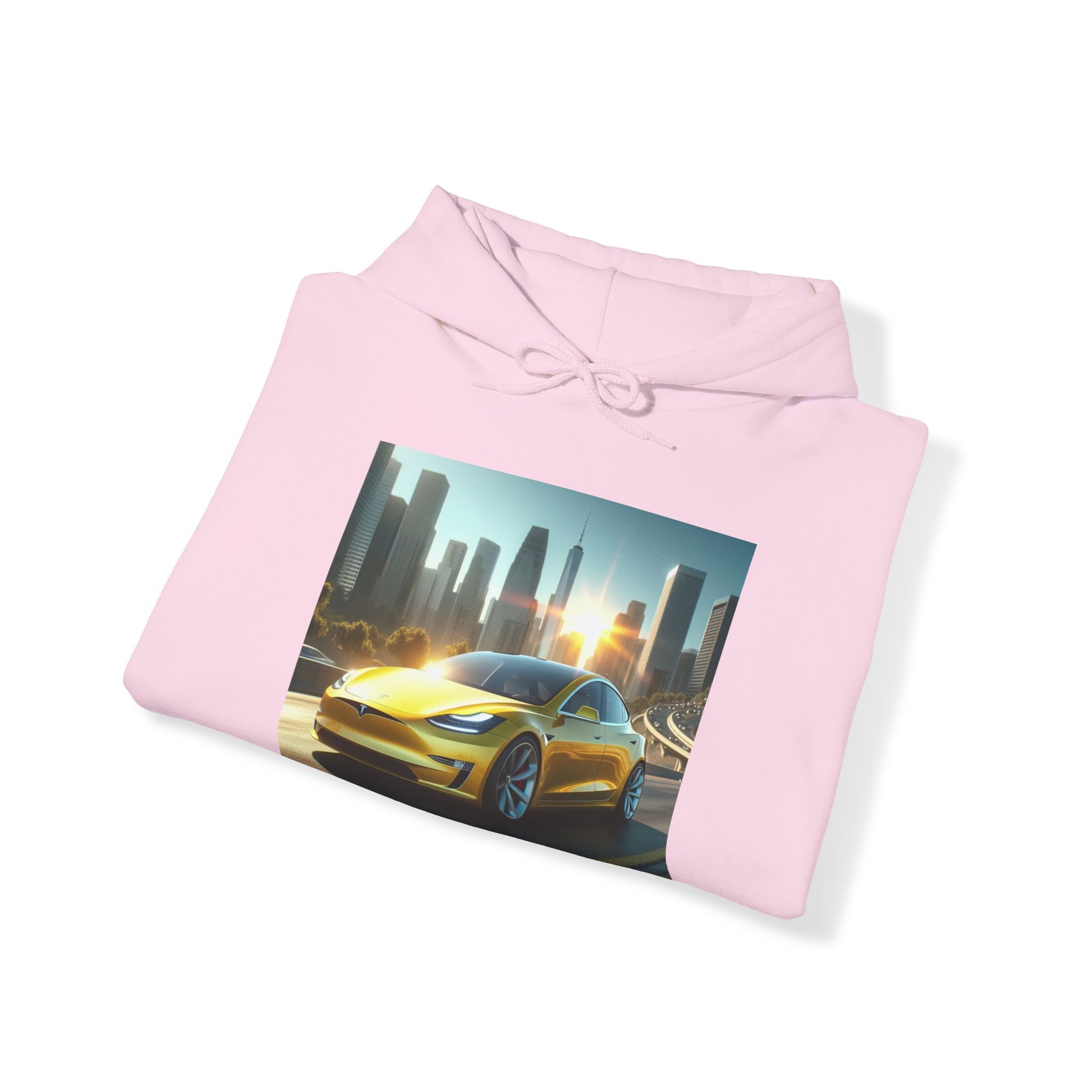 Yellow Tesla Hoodie Hoodie Printify