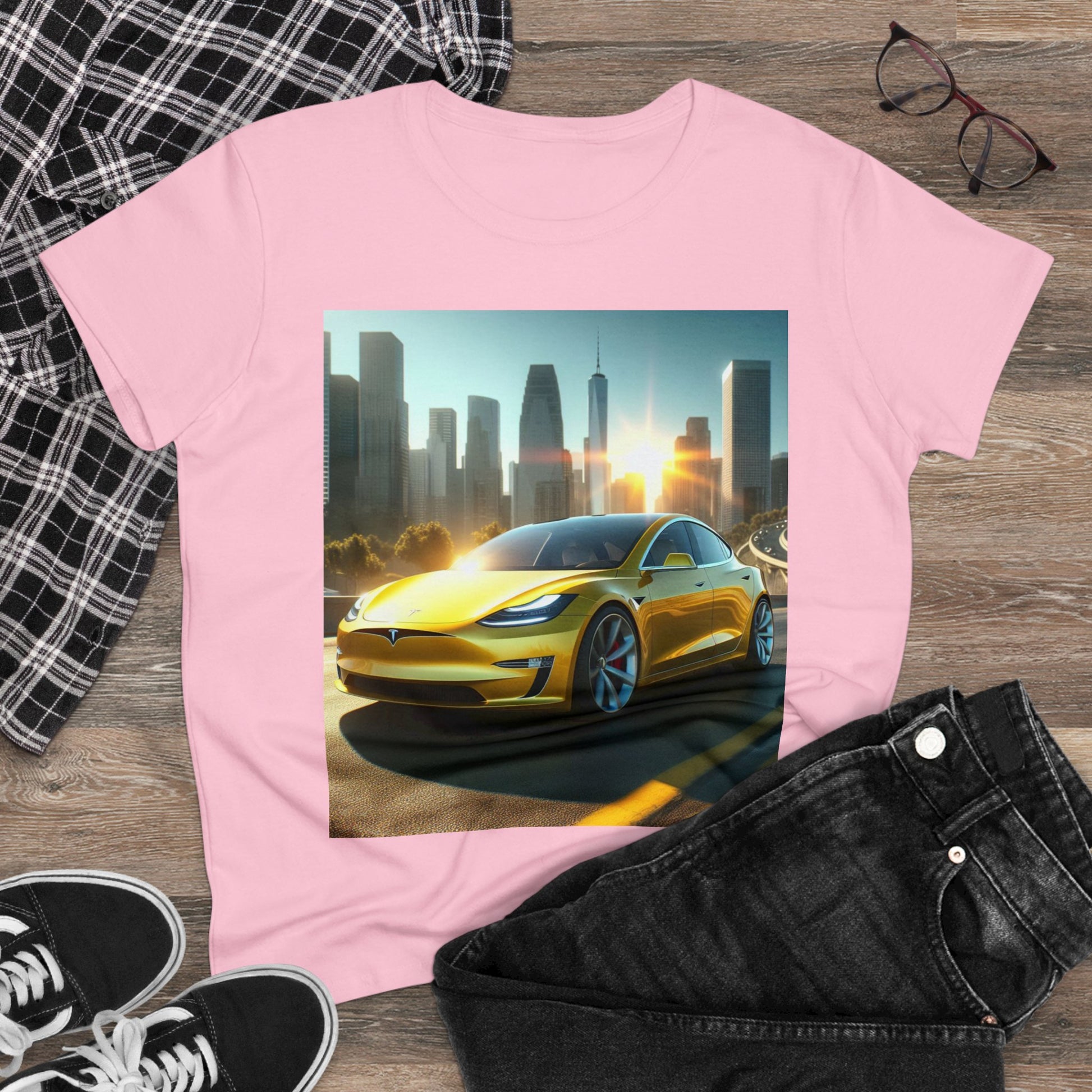 Yellow Tesla T-Shirt T-Shirt Printify