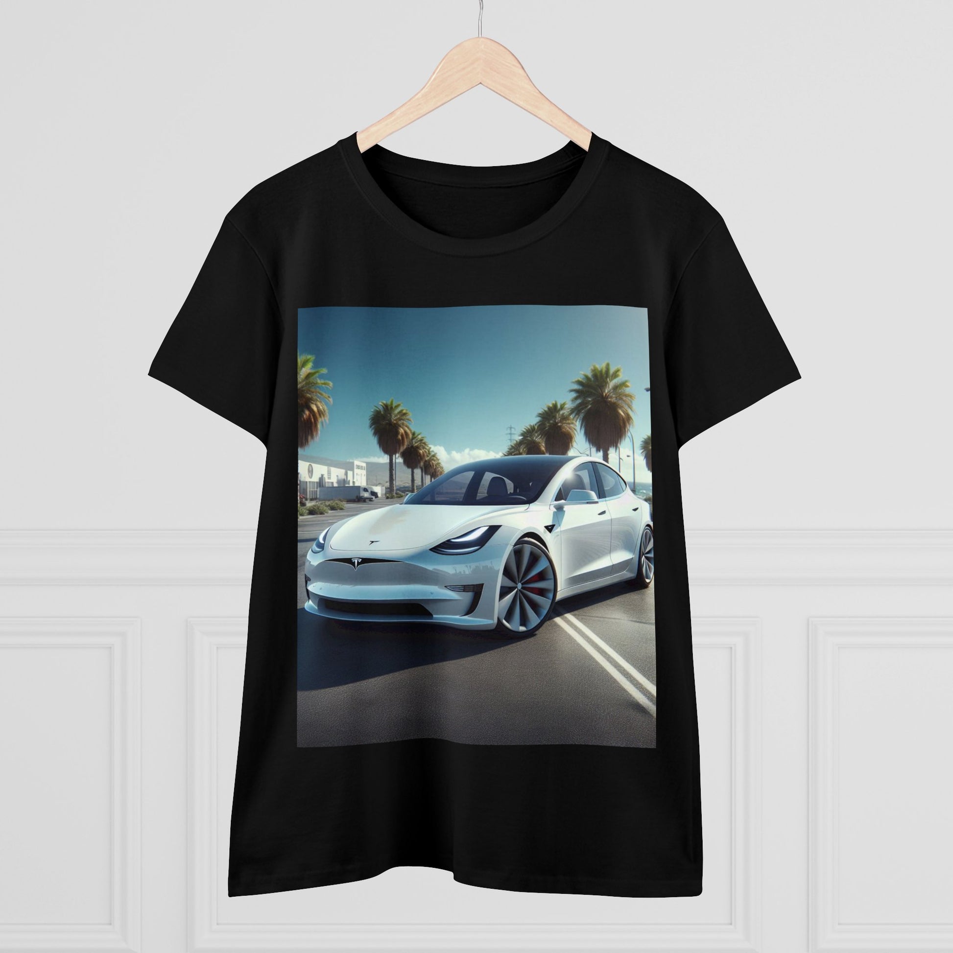 White Tesla T-Shirt T-Shirt Printify