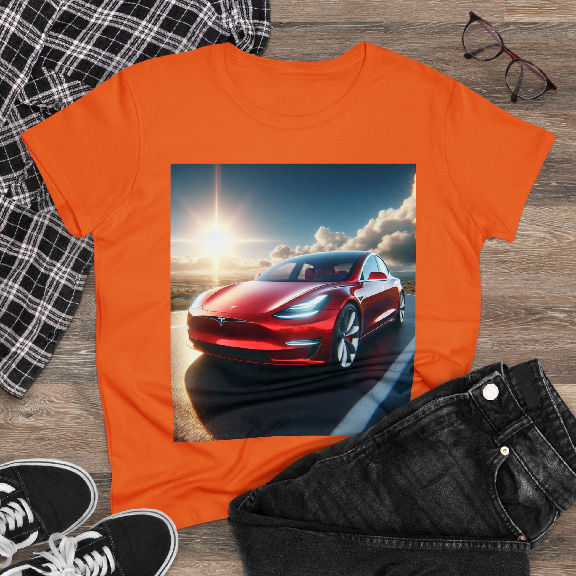 Red Tesla T-Shirt T-Shirt Printify