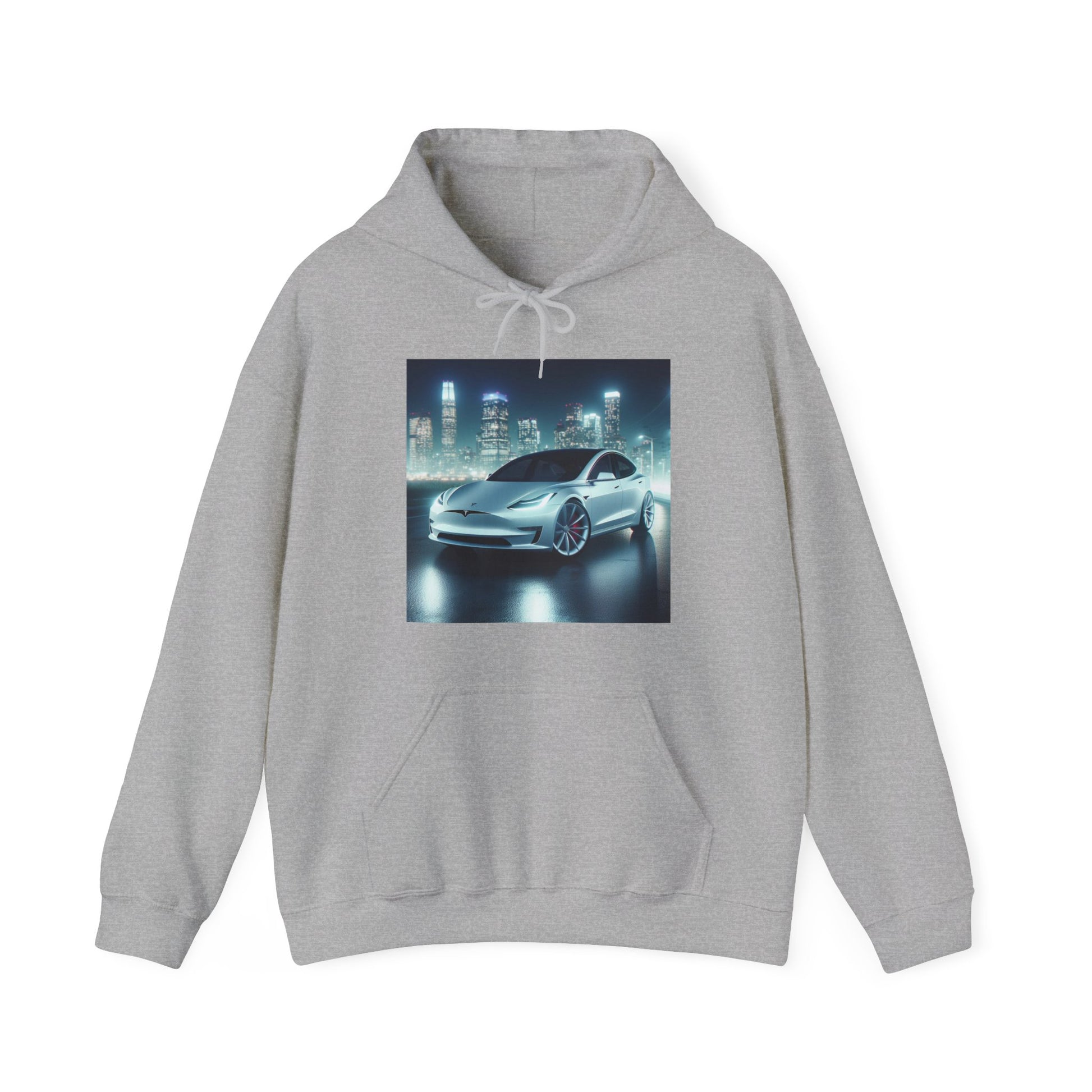 White Tesla Hoodie Hoodie Printify Sport Grey S