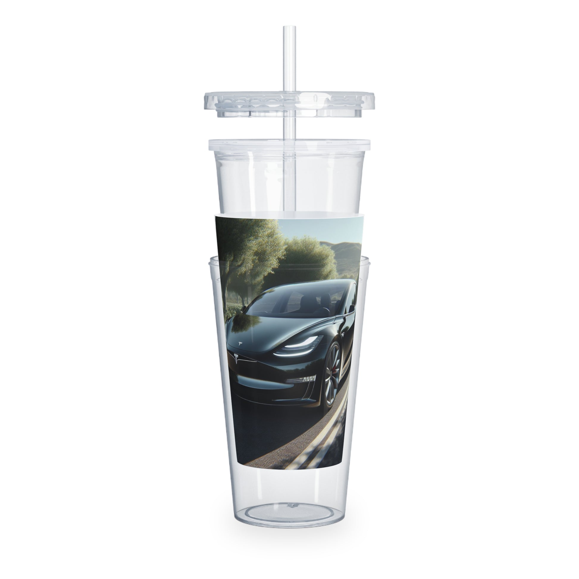 Black Tesla Tumbler with Straw Mug Printify