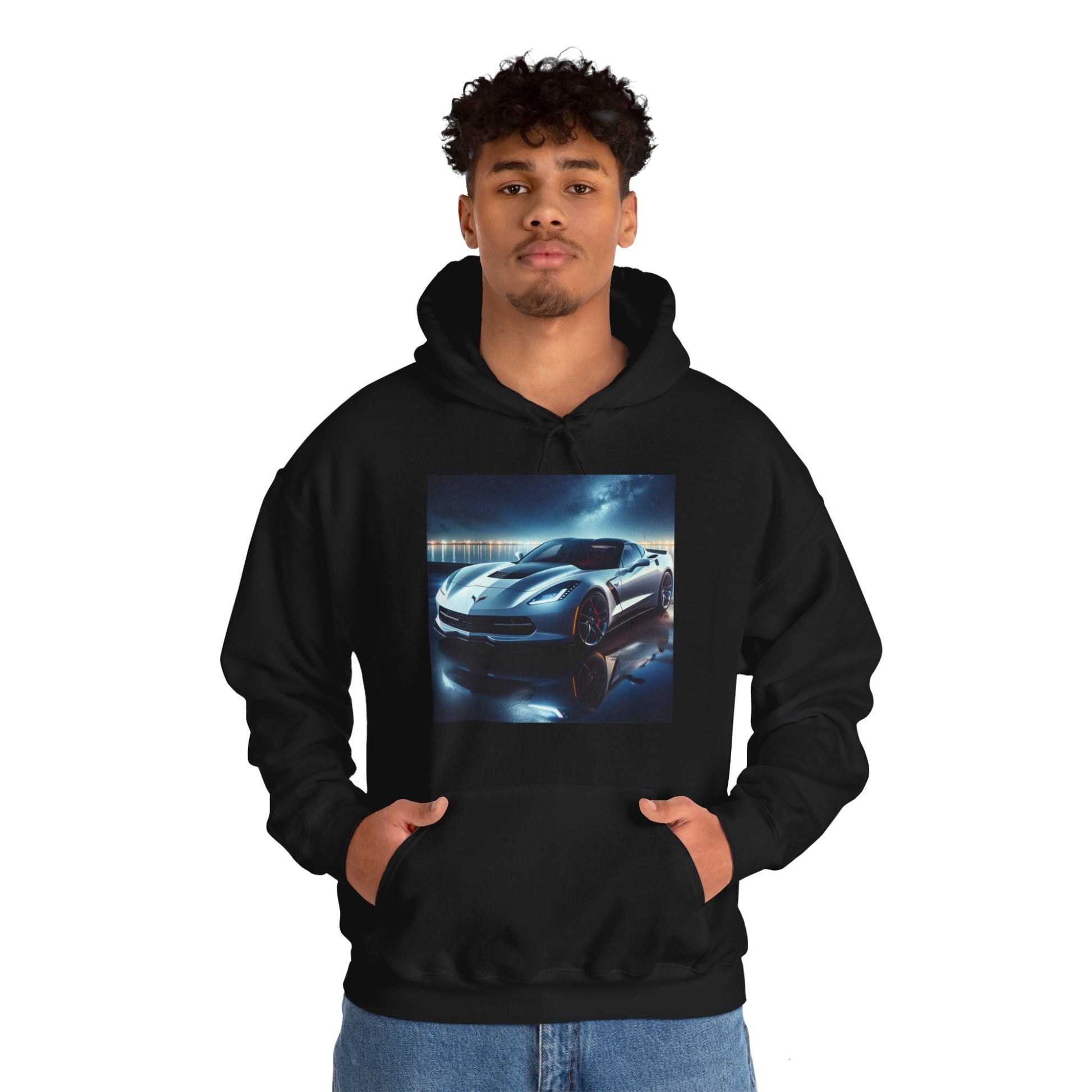 White Corvette Hoodie Hoodie Printify