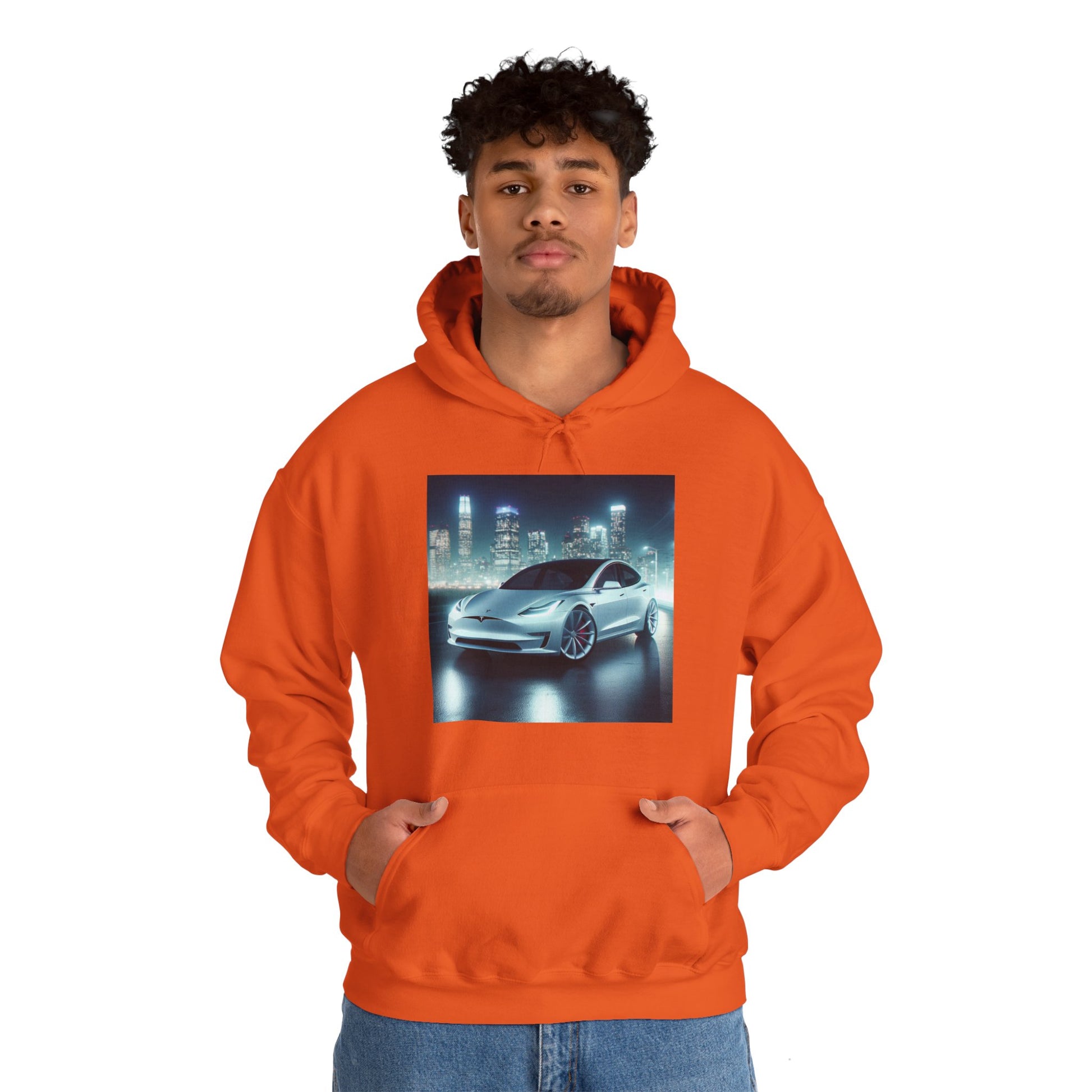 White Tesla Hoodie Hoodie Printify