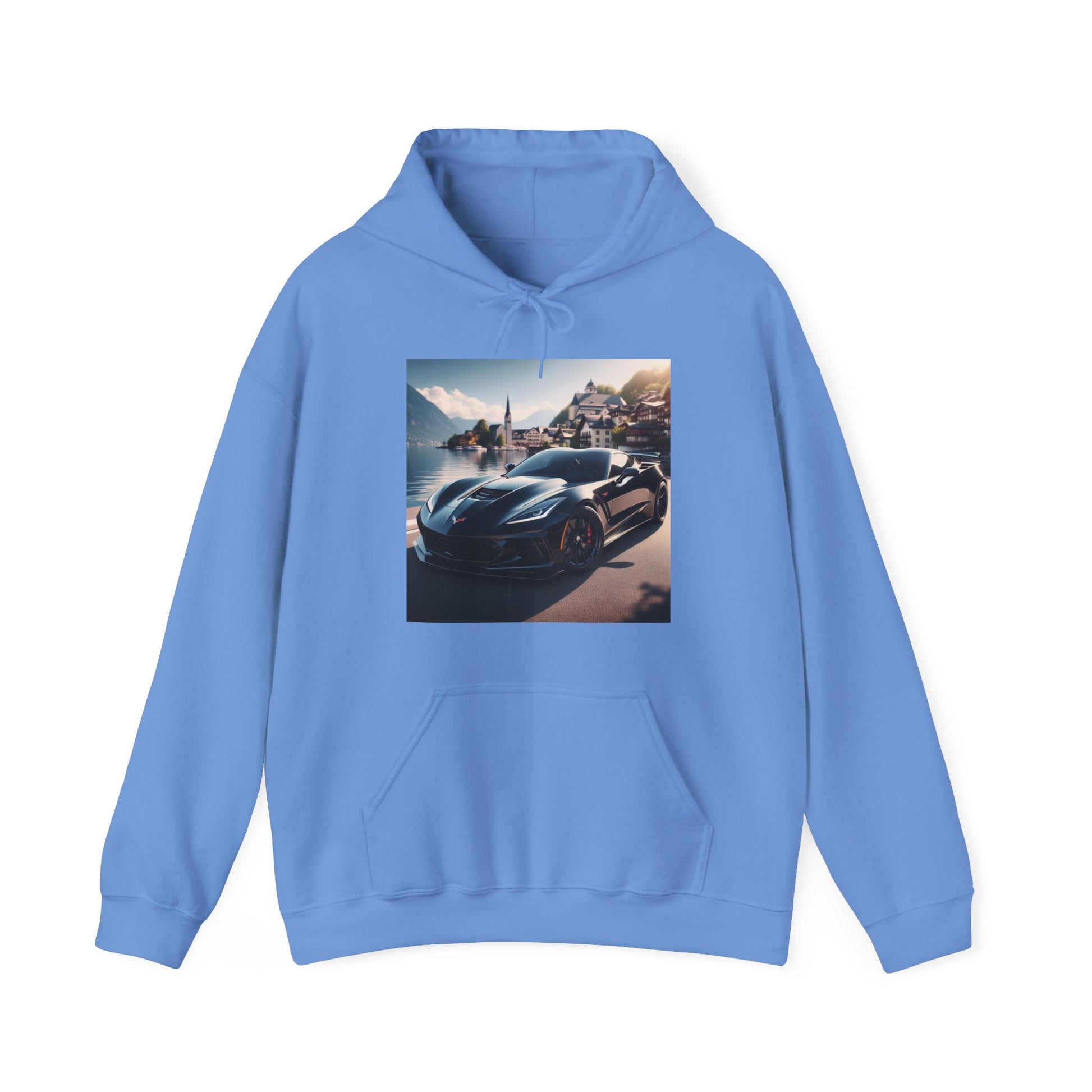 Black Corvette Hoodie Hoodie Printify Carolina Blue S