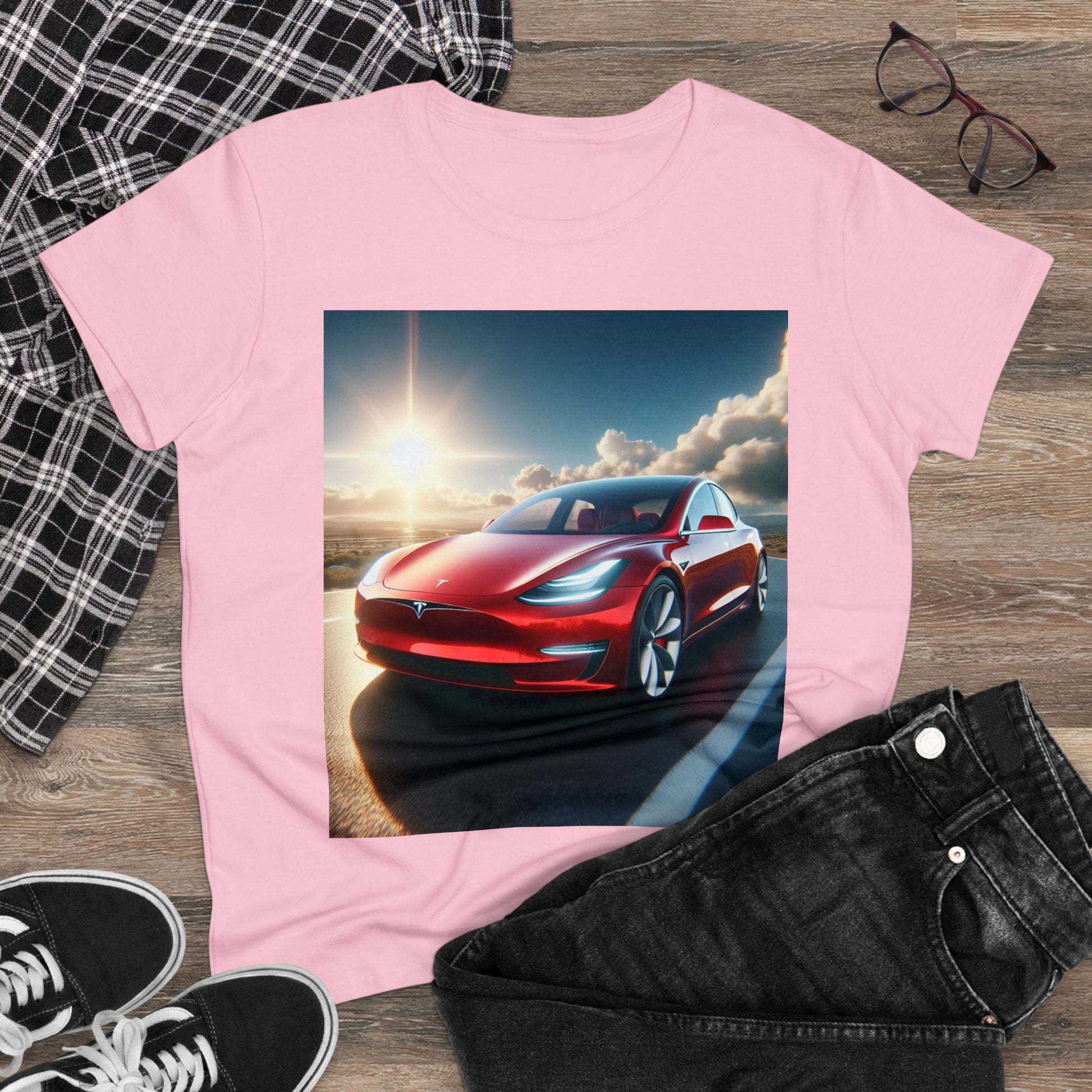 Red Tesla T-Shirt T-Shirt Printify