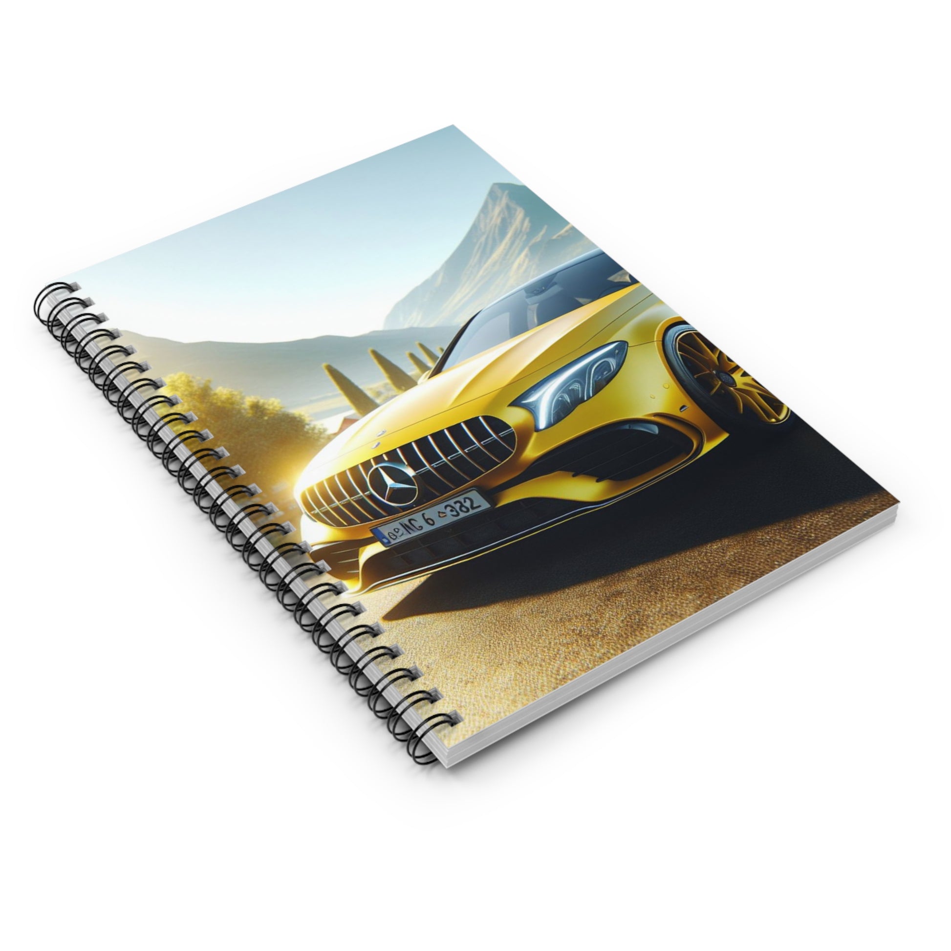 Yellow Mercedes Spiral Notebook Paper products Printify
