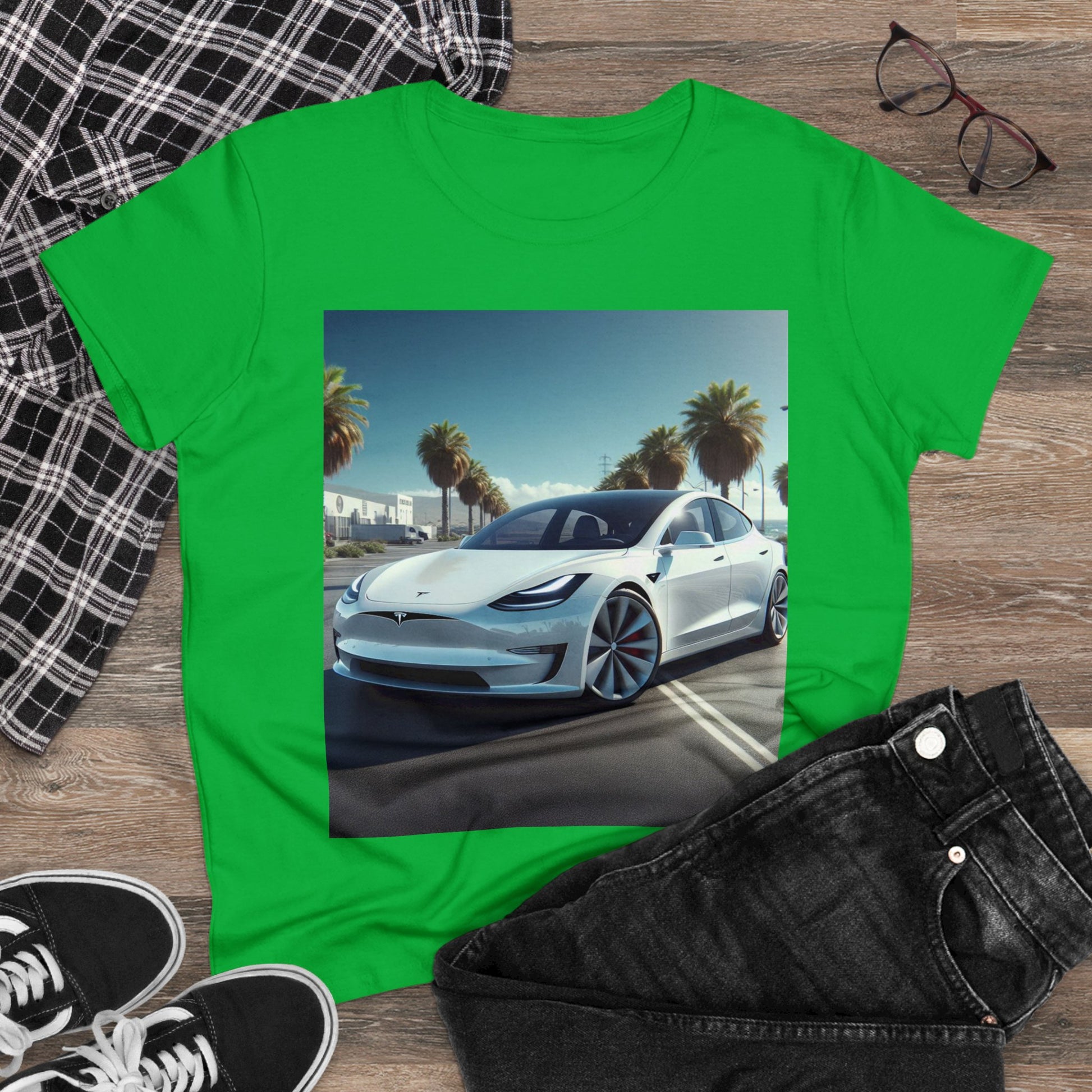 White Tesla T-Shirt T-Shirt Printify