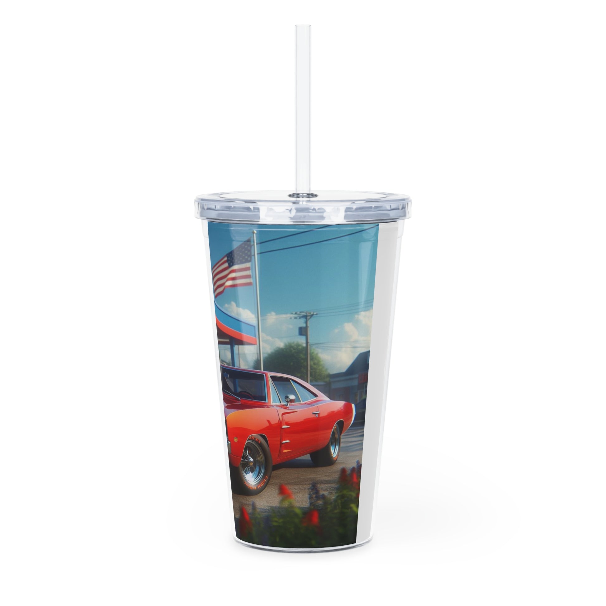 1970 Red Dodge Charger Tumbler with Straw Mug Printify