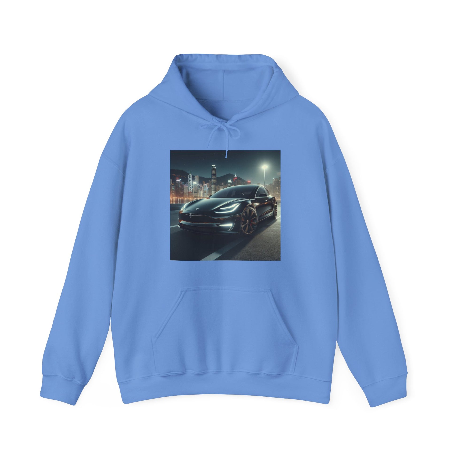 Black Tesla Hoodie Hoodie Printify Carolina Blue S