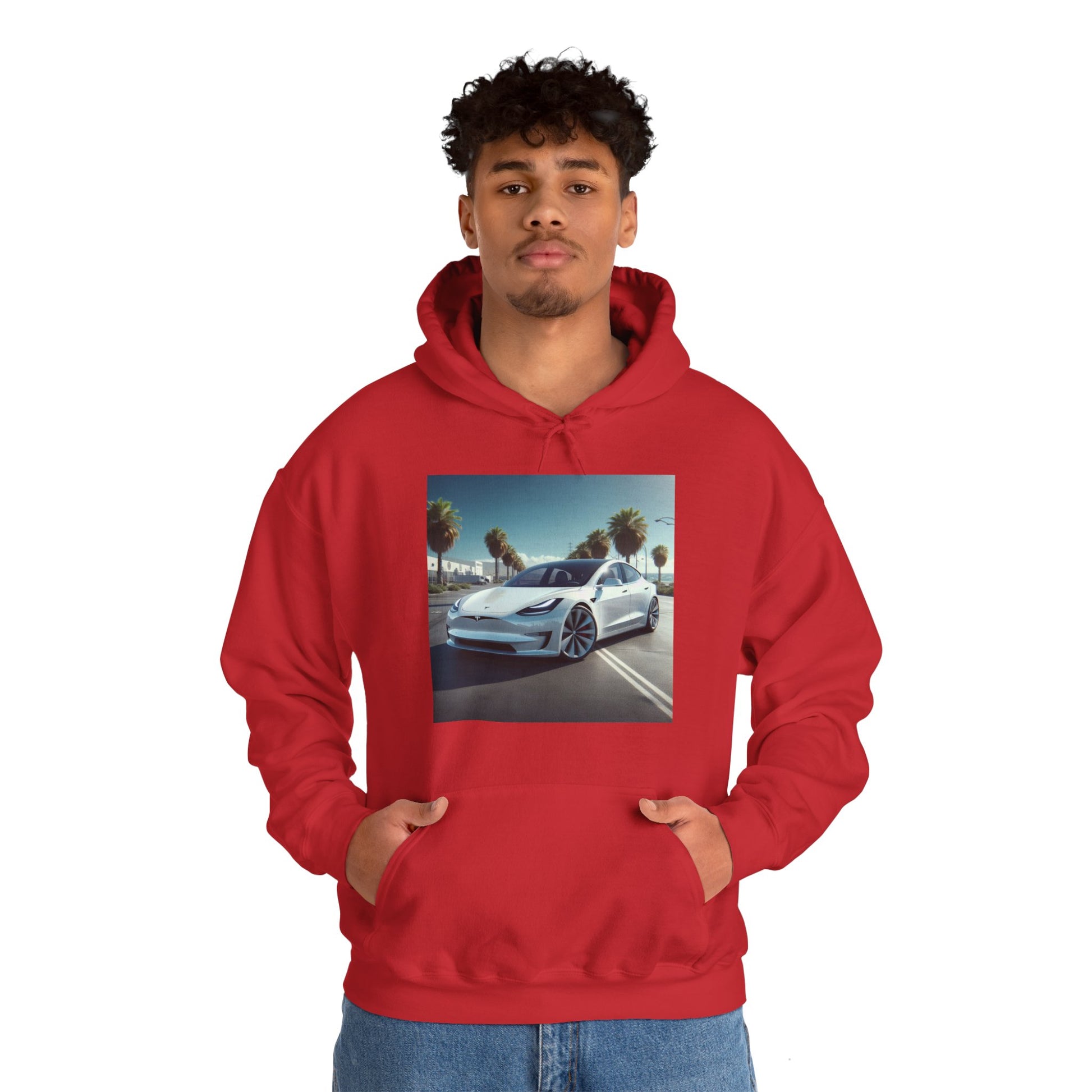 White Tesla Hoodie Hoodie Printify
