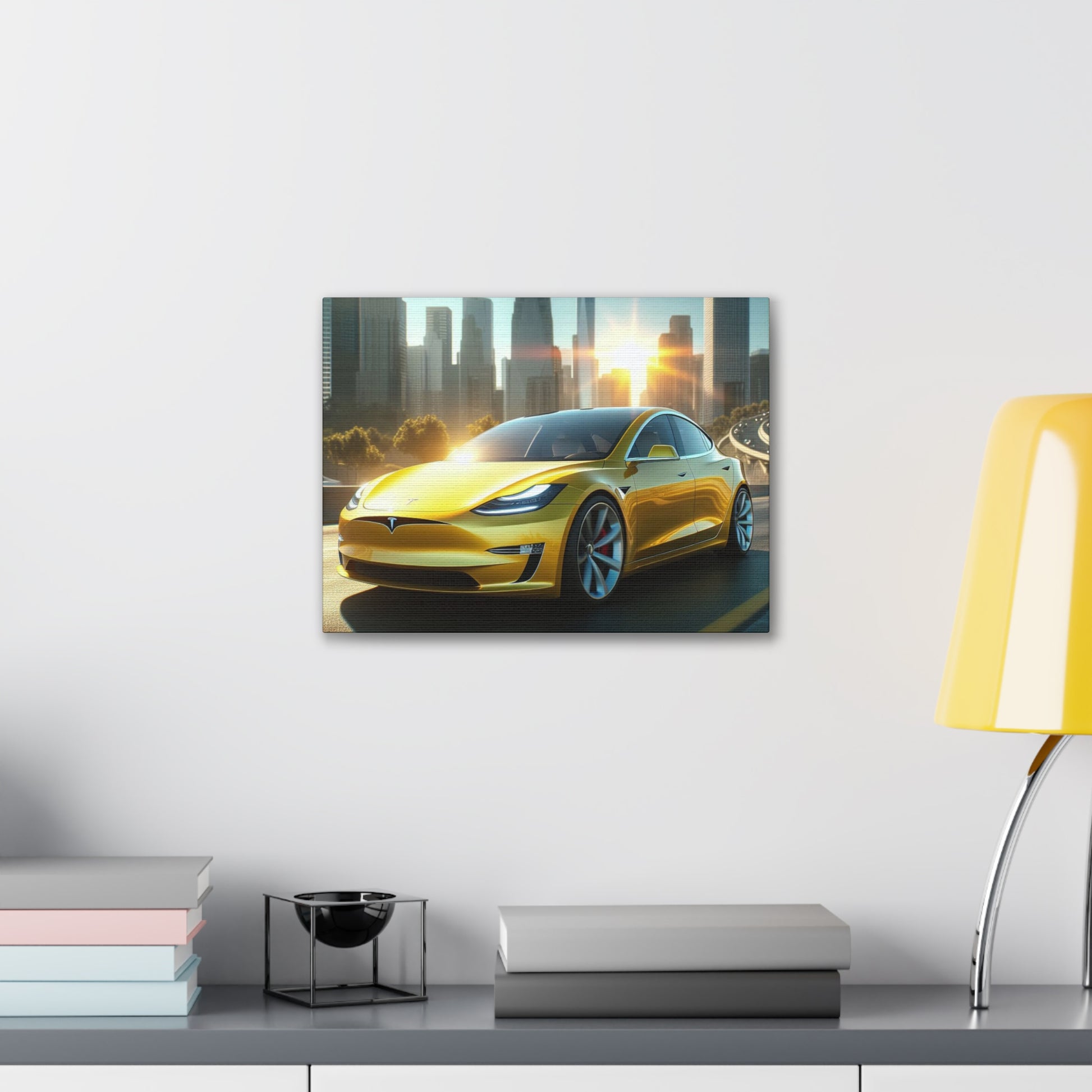 Yellow Tesla Canvas Canvas Printify 16″ x 12″ (Horizontal) 0.75''