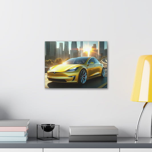 Yellow Tesla Canvas Canvas Printify 16″ x 12″ (Horizontal) 0.75''