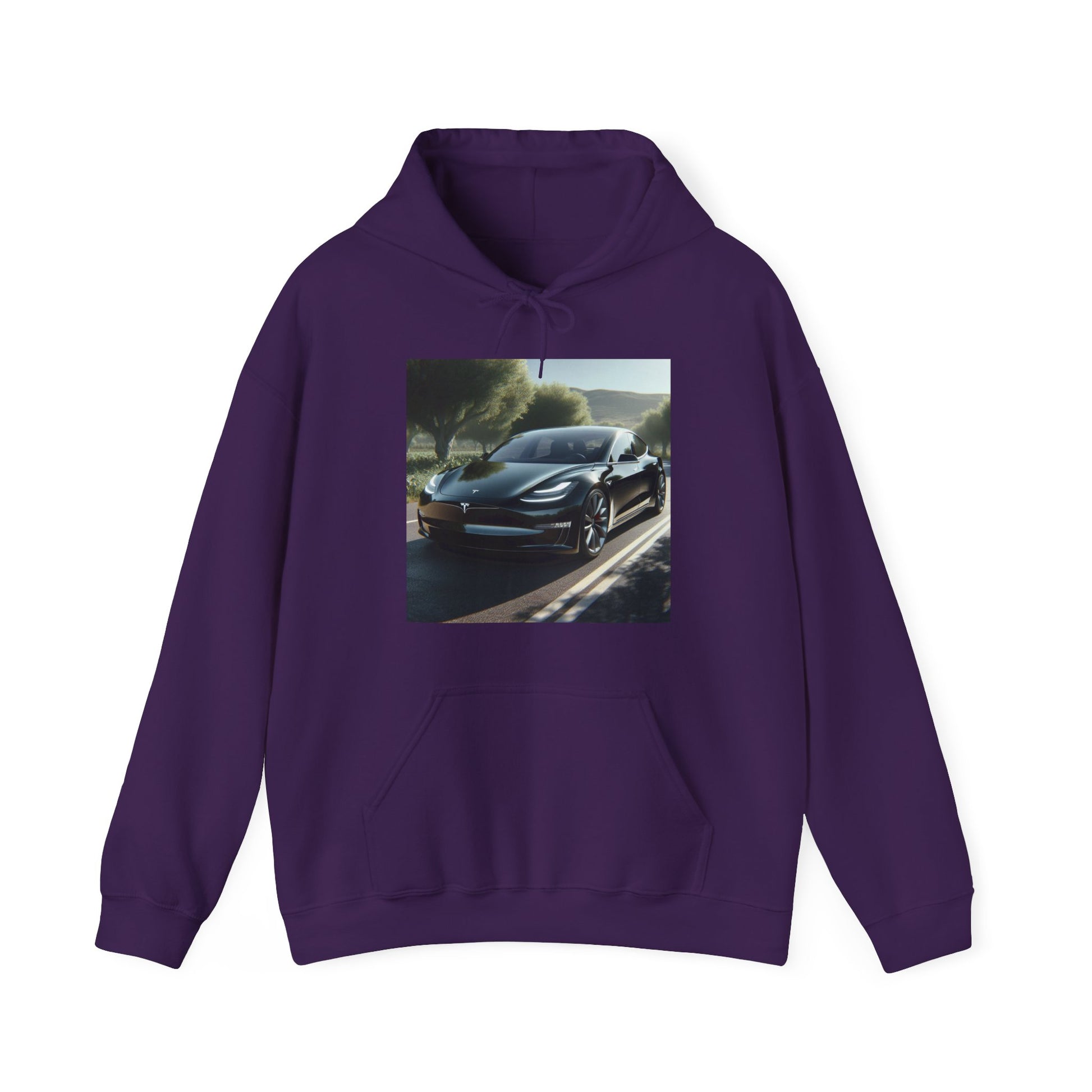 Black Tesla Hoodie Hoodie Printify Purple S