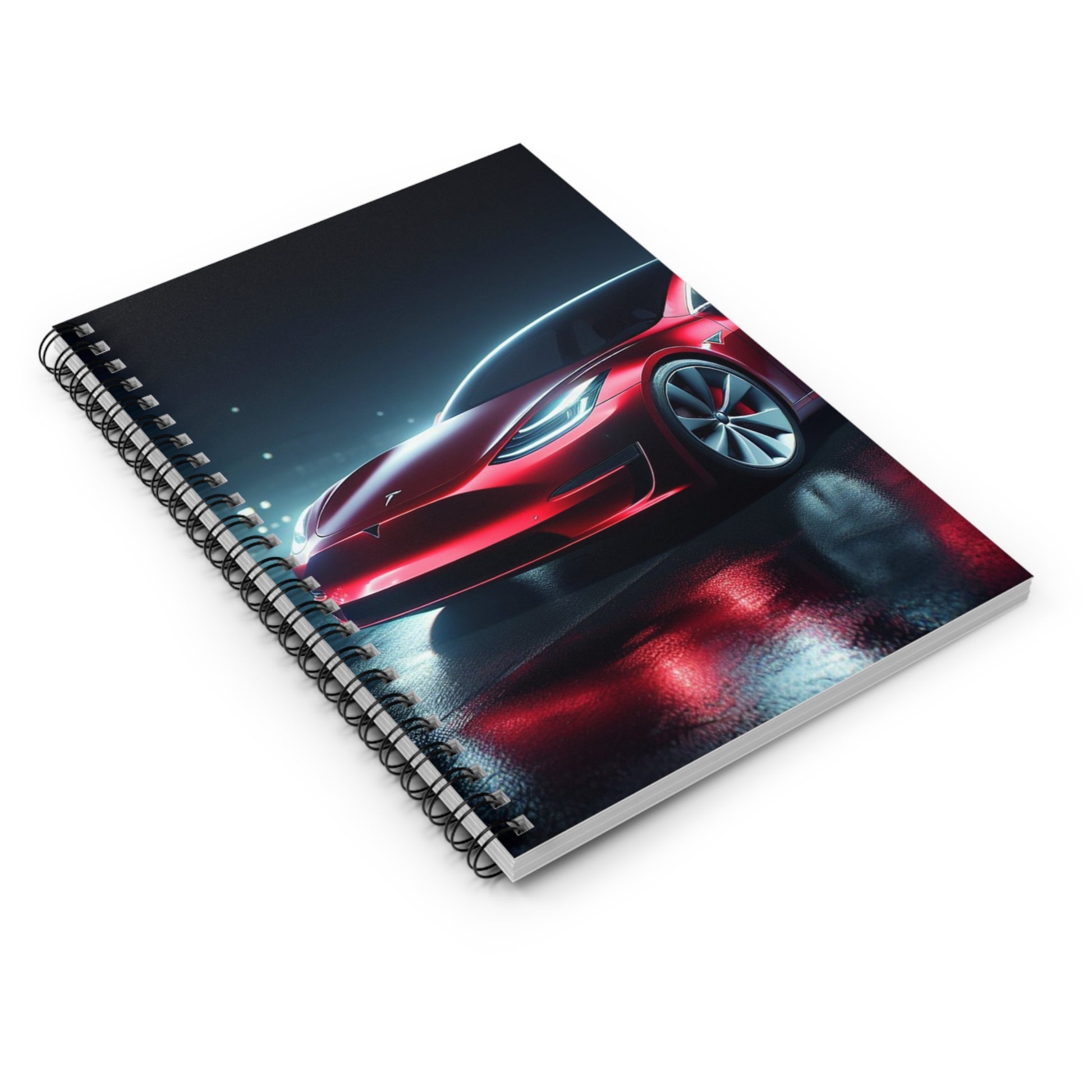 Red Tesla Spiral Notebook Paper products Printify