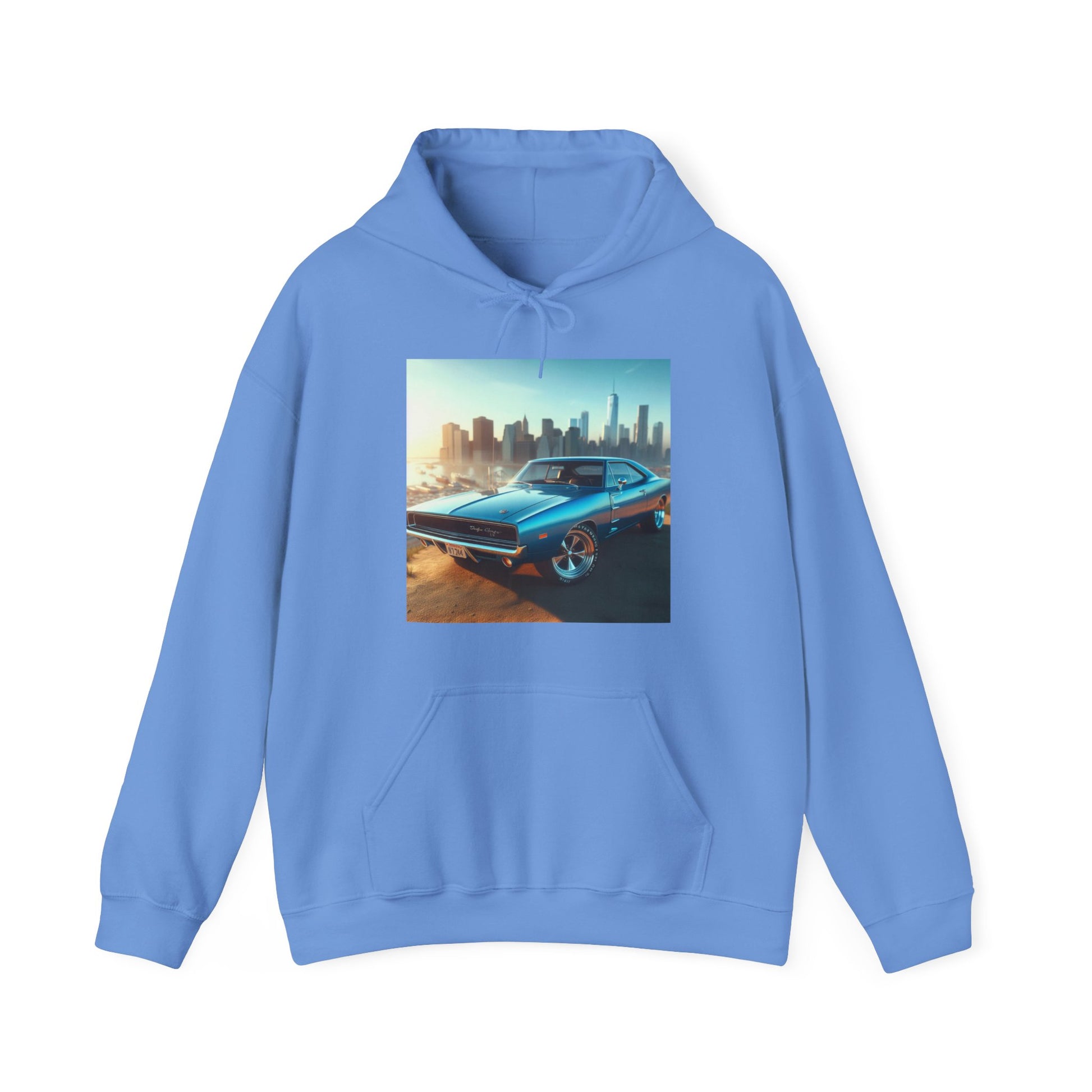 1970 Blue Dodge Charger Hoodie Hoodie Printify Carolina Blue S