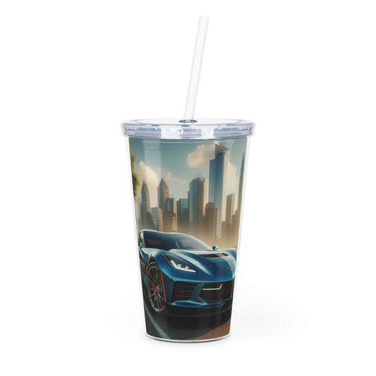 Blue Corvette Tumbler with Straw Mug Printify 20oz Transparent