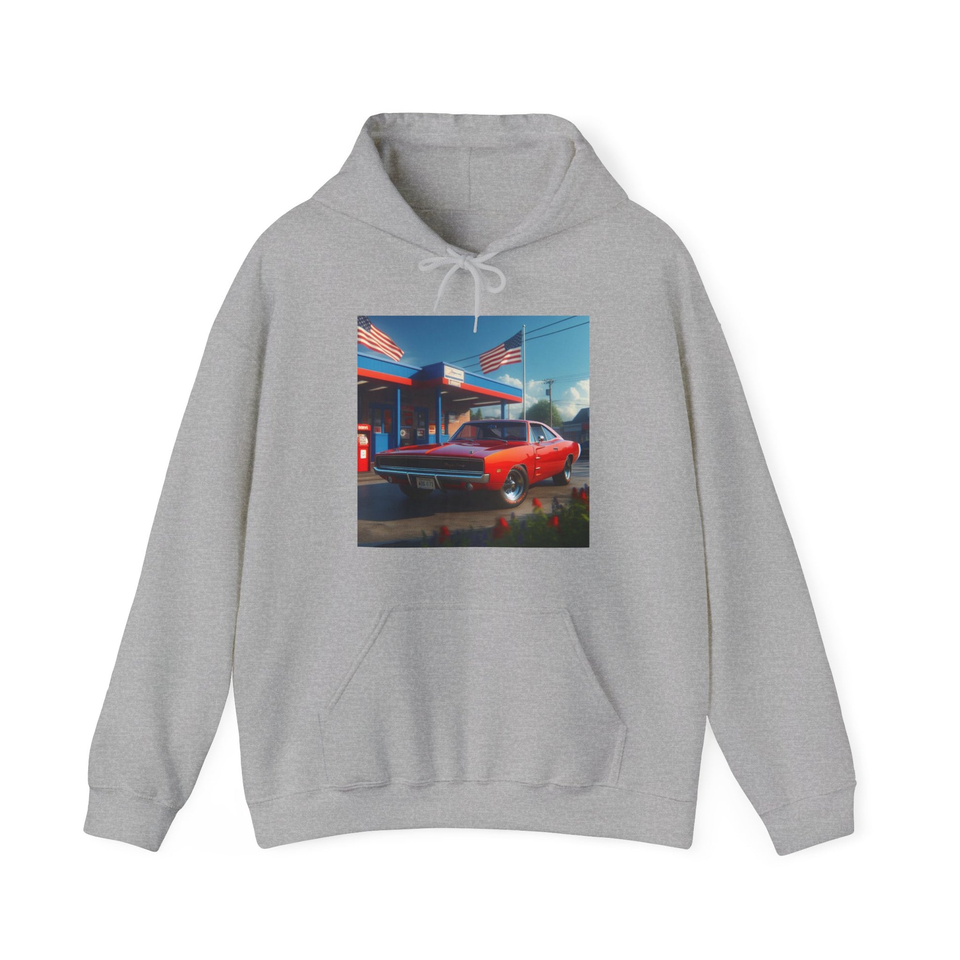 1970 Red Dodge Charger Hoodie Hoodie Printify Sport Grey S