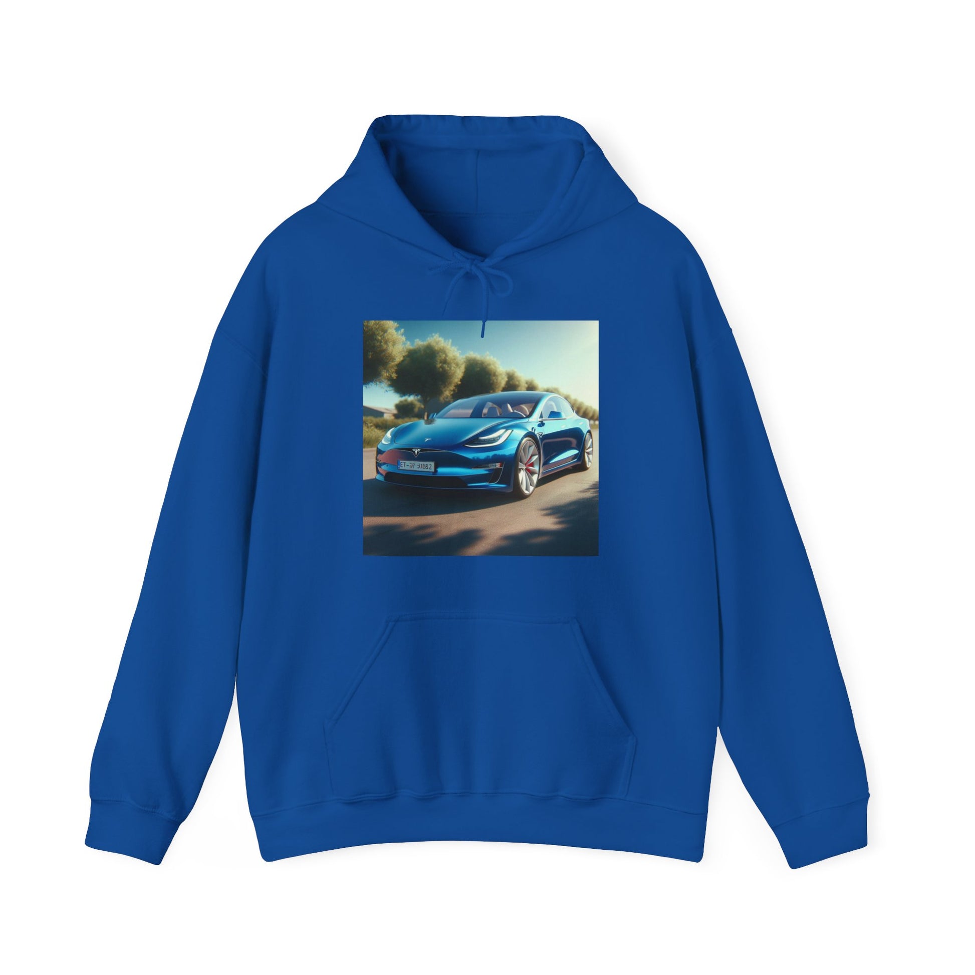 Blue Tesla Hoodie Hoodie Printify Royal S