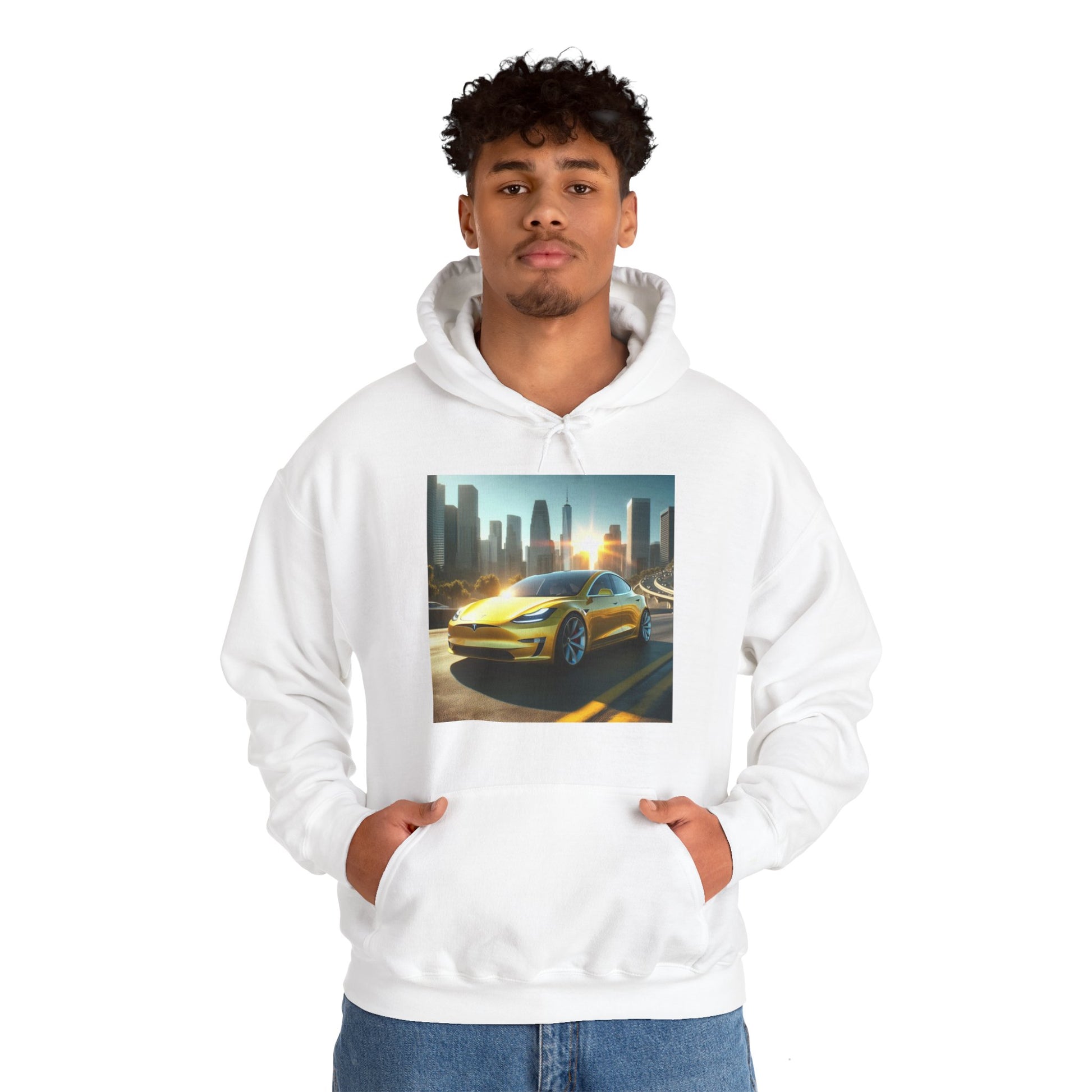 Yellow Tesla Hoodie Hoodie Printify