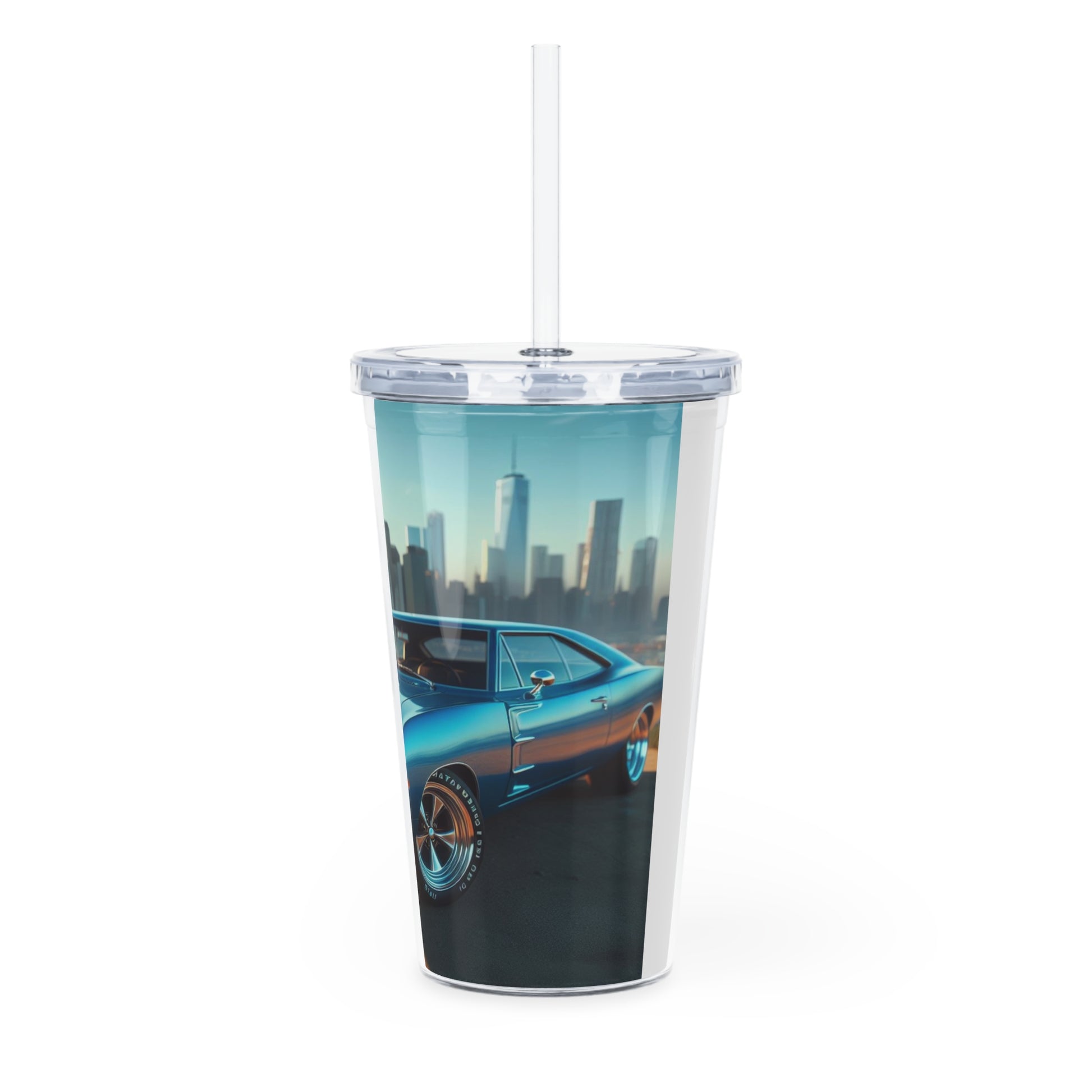 1970 Blue Dodge Charger Tumbler with Straw Mug Printify