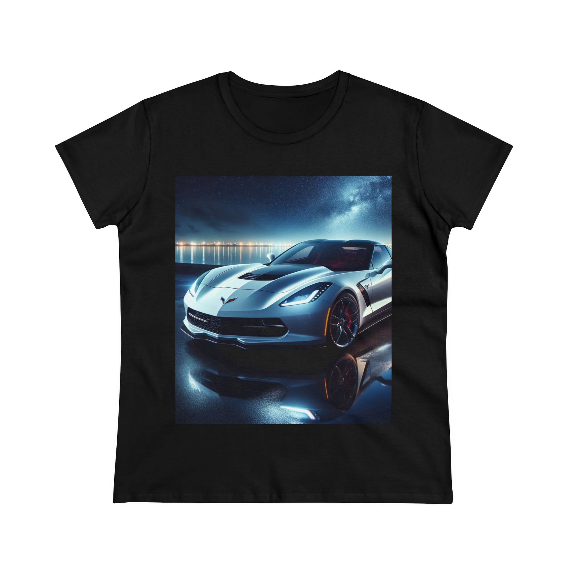 White Corvette T-Shirt T-Shirt Printify Black S
