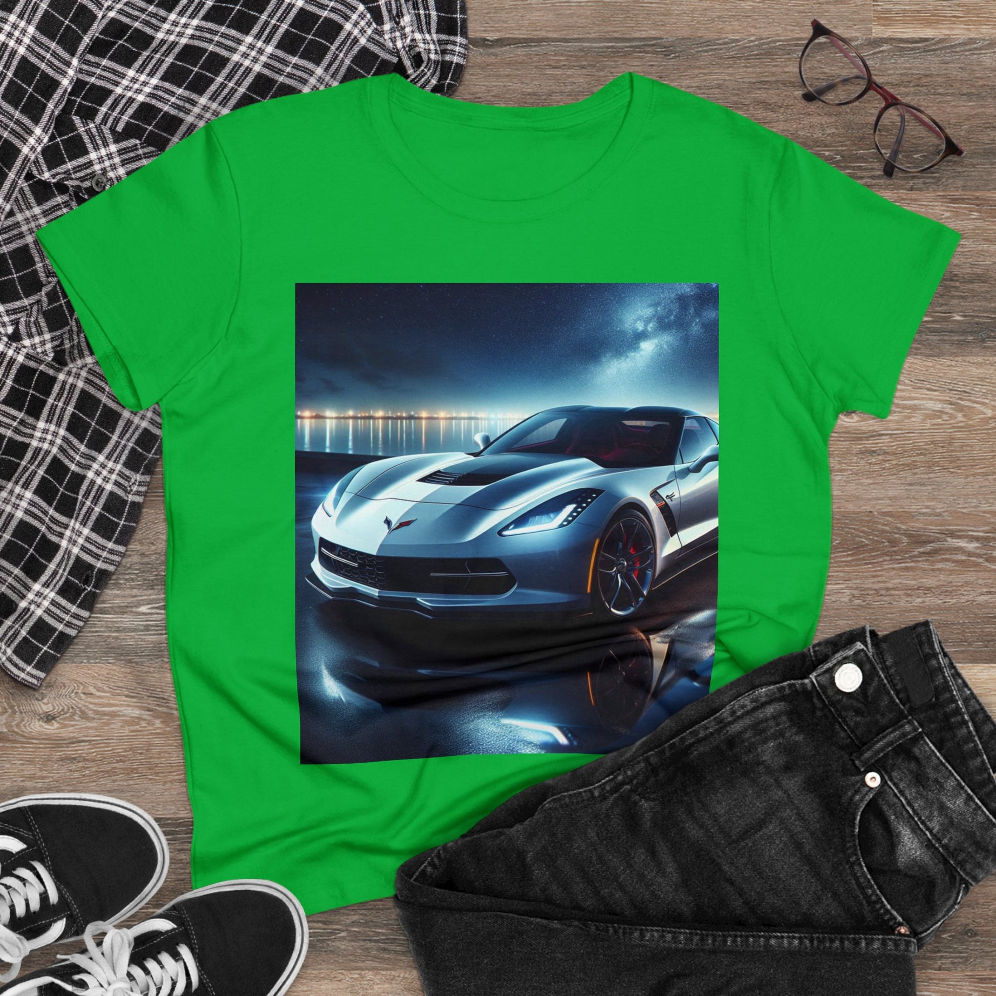 White Corvette T-Shirt T-Shirt Printify