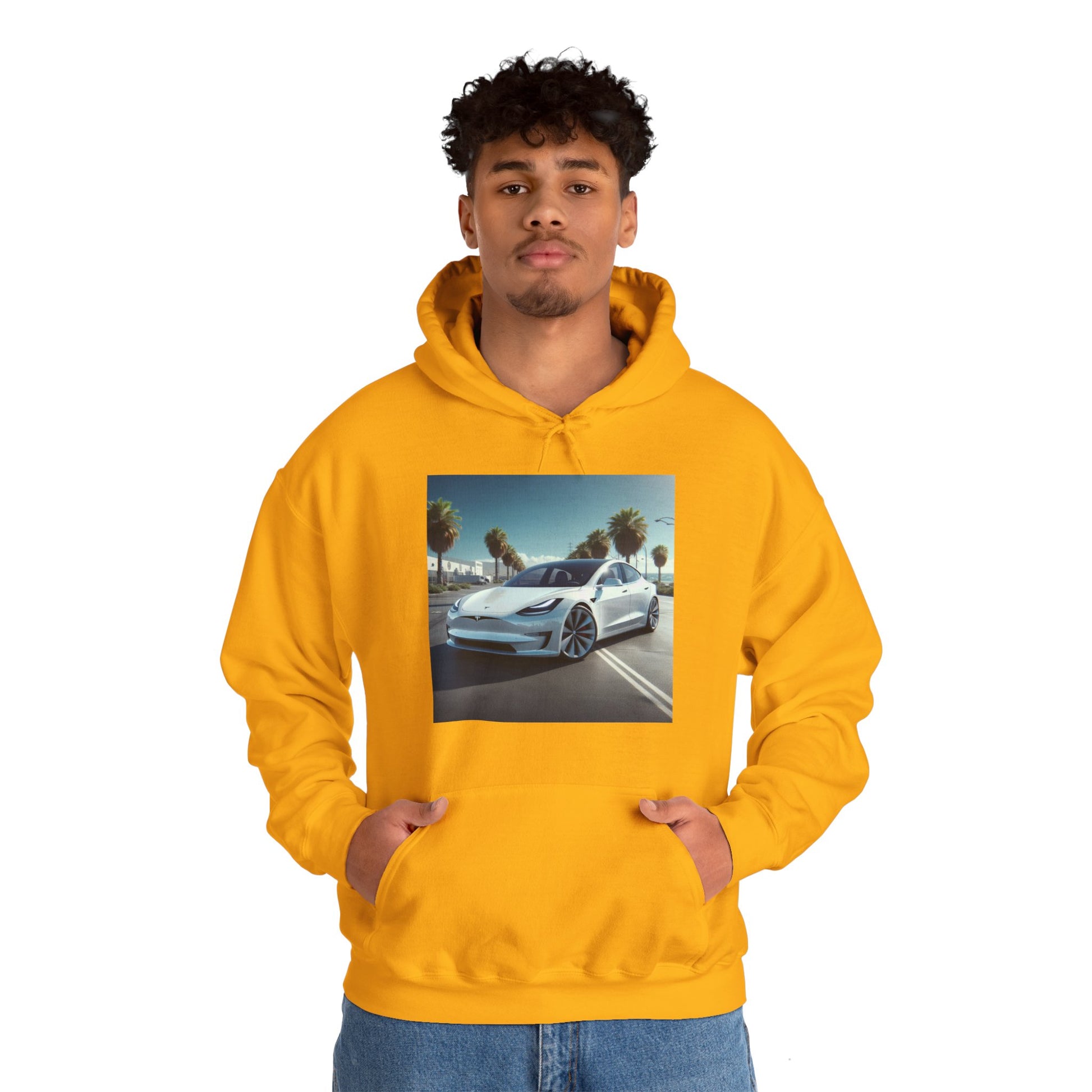 White Tesla Hoodie Hoodie Printify