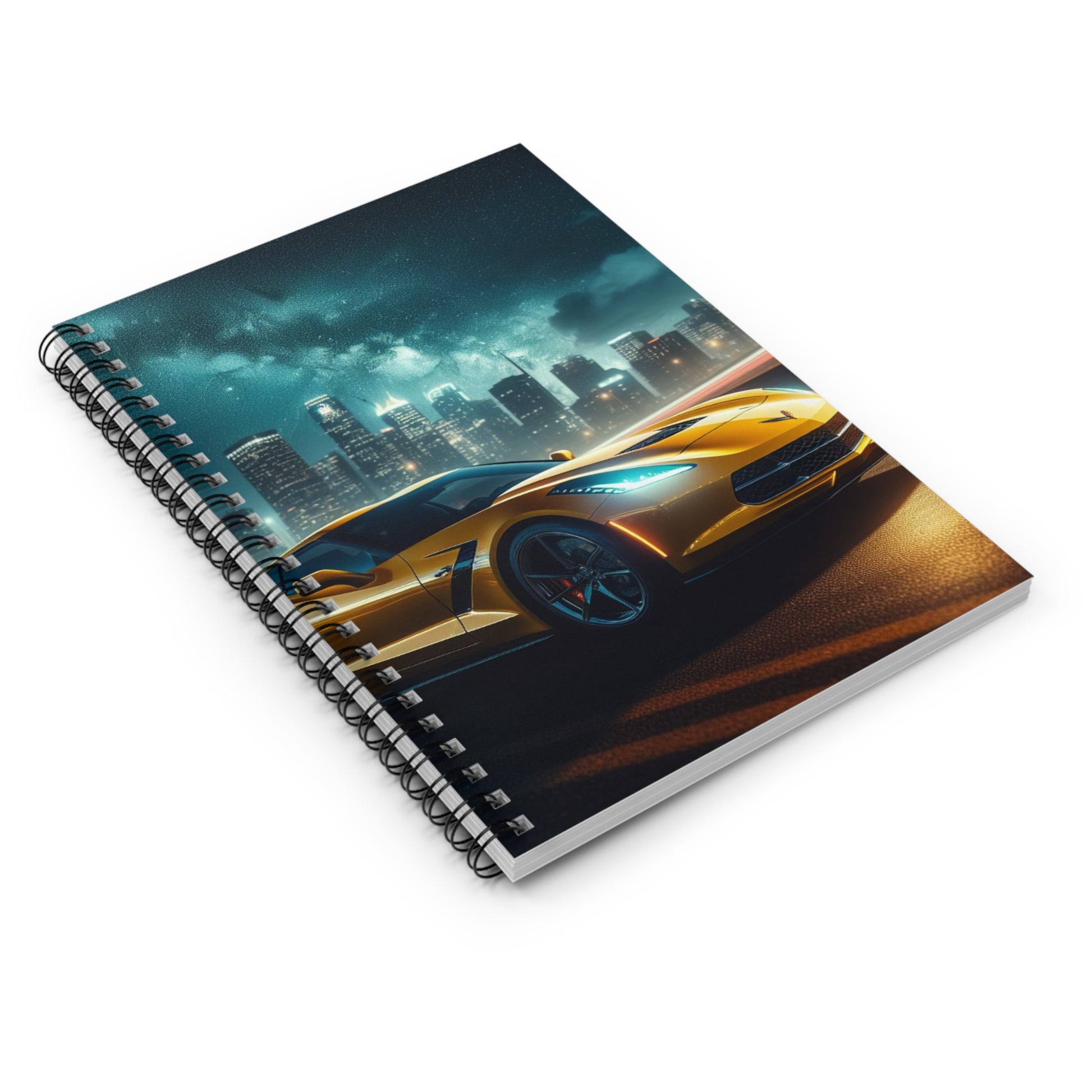 Yellow Corvette Spiral Notebook Paper products Printify