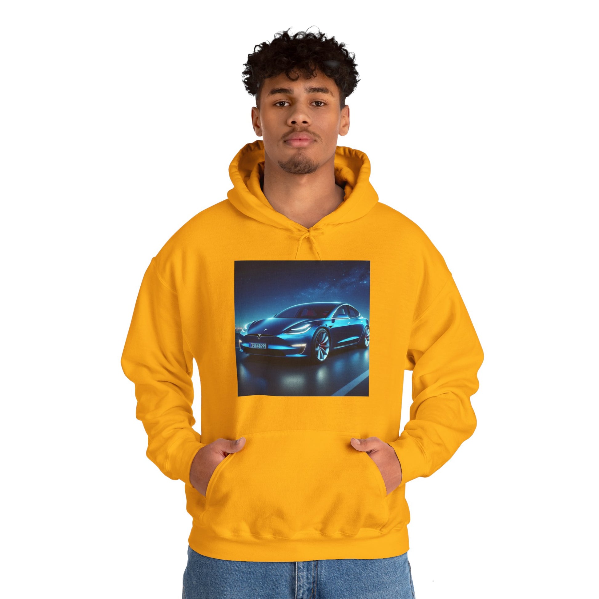 Blue Tesla Hoodie Hoodie Printify