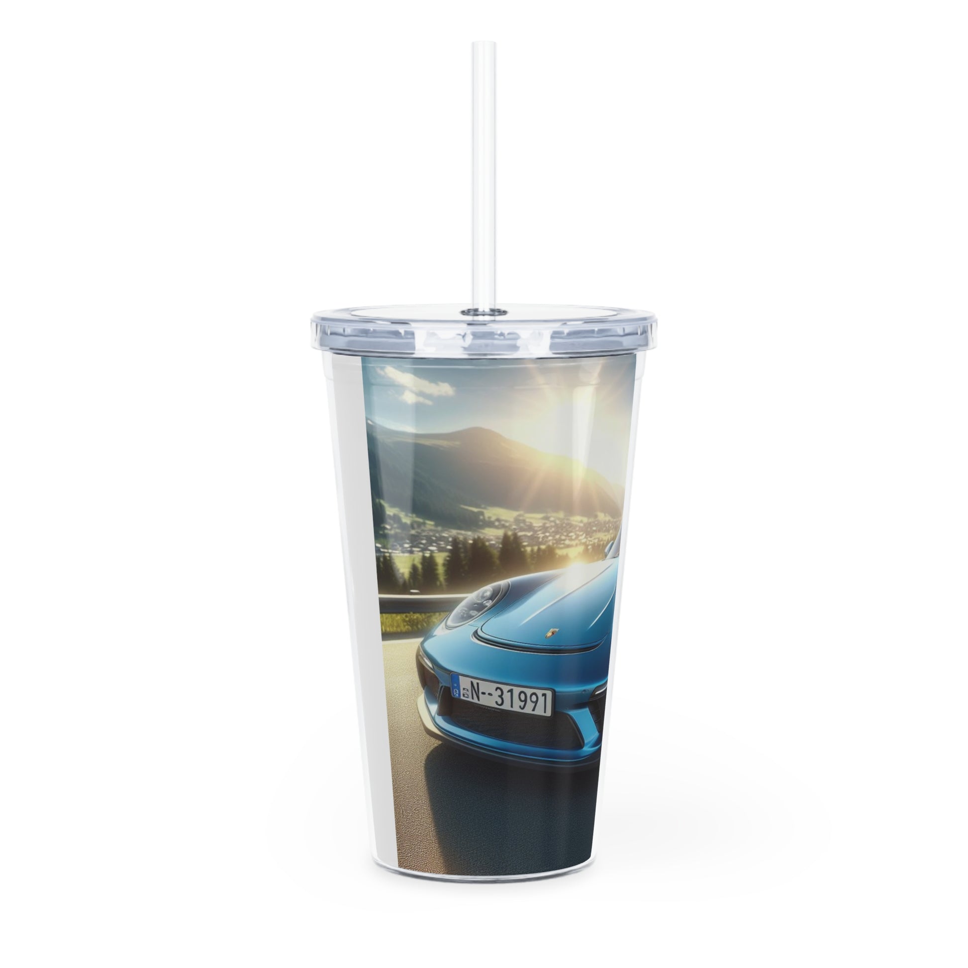 Blue Porsche Tumbler with Straw Mug Printify