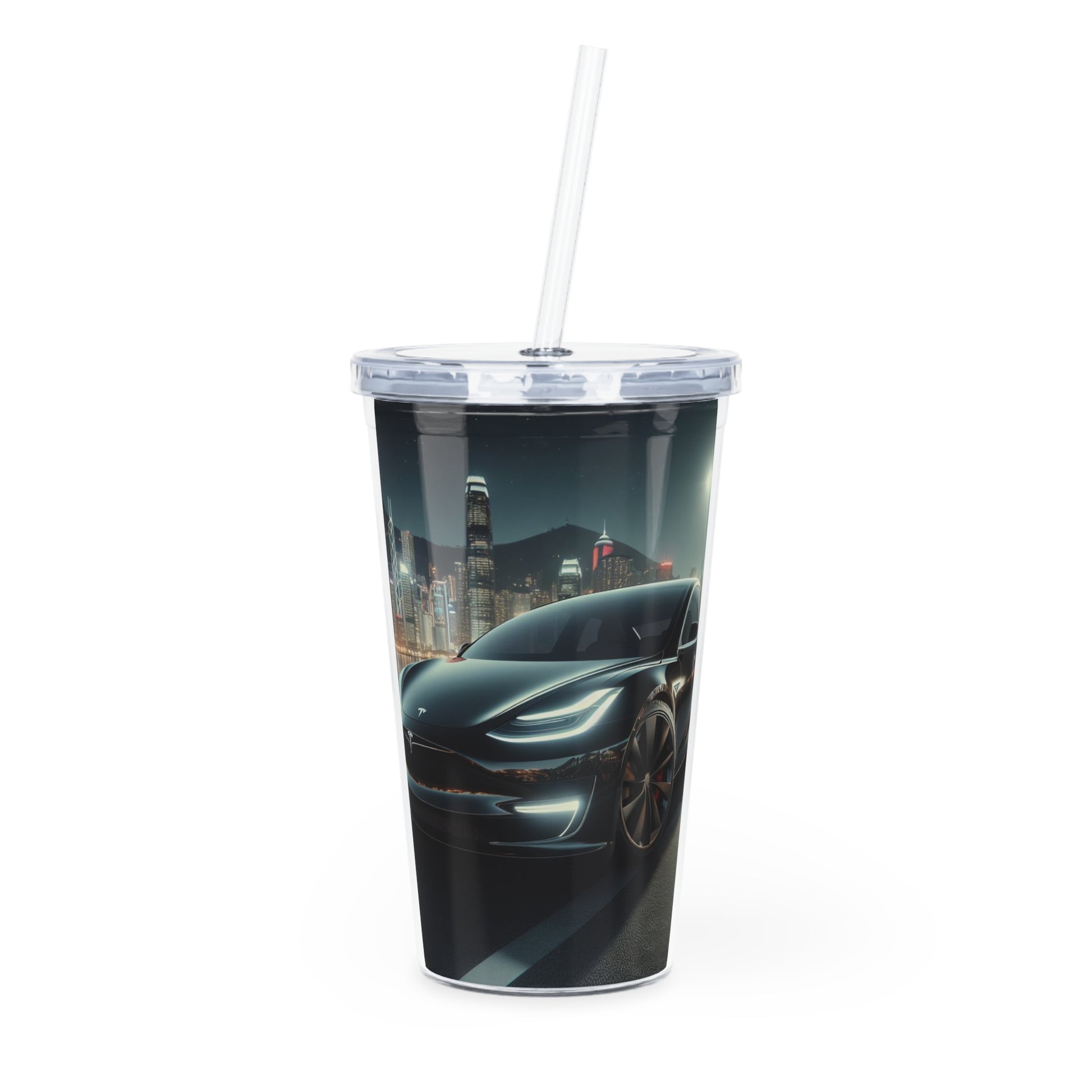 Black Tesla Tumbler with Straw Mug Printify 20oz Transparent
