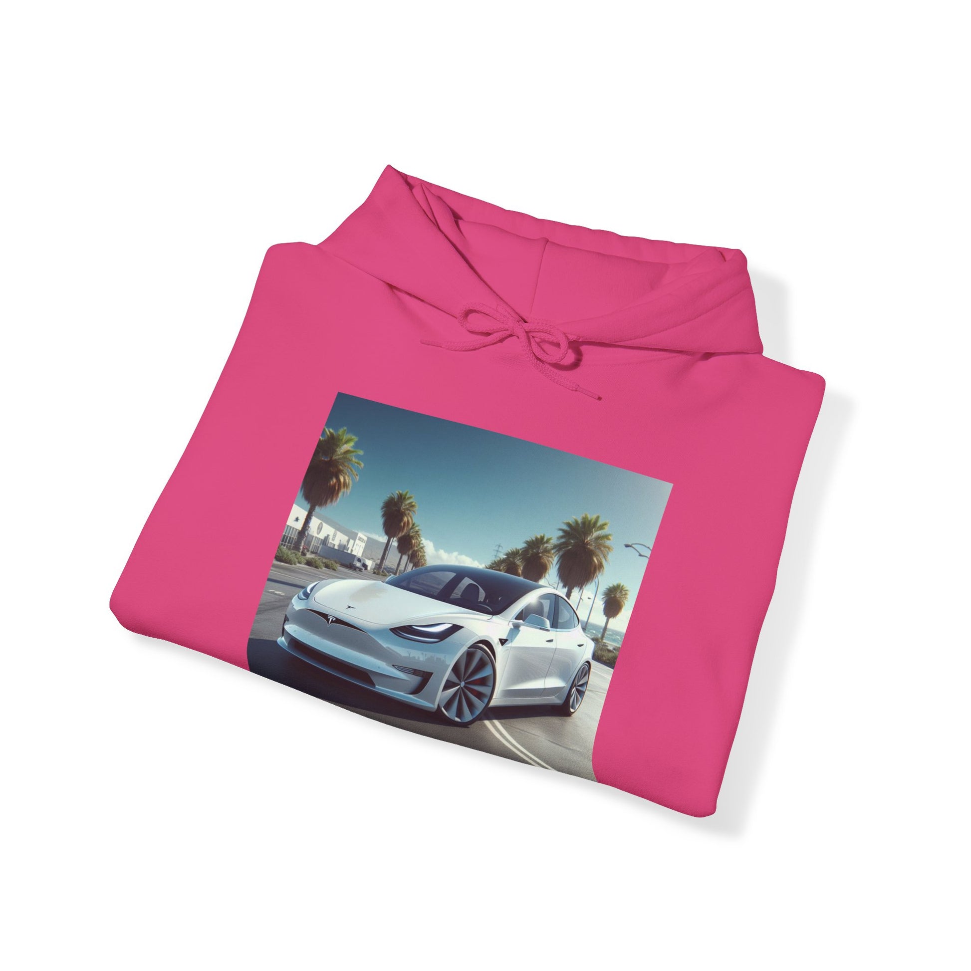 White Tesla Hoodie Hoodie Printify