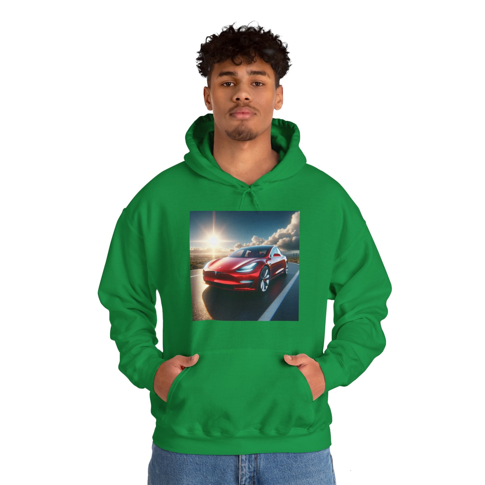 Red Tesla Hoodie Hoodie Printify