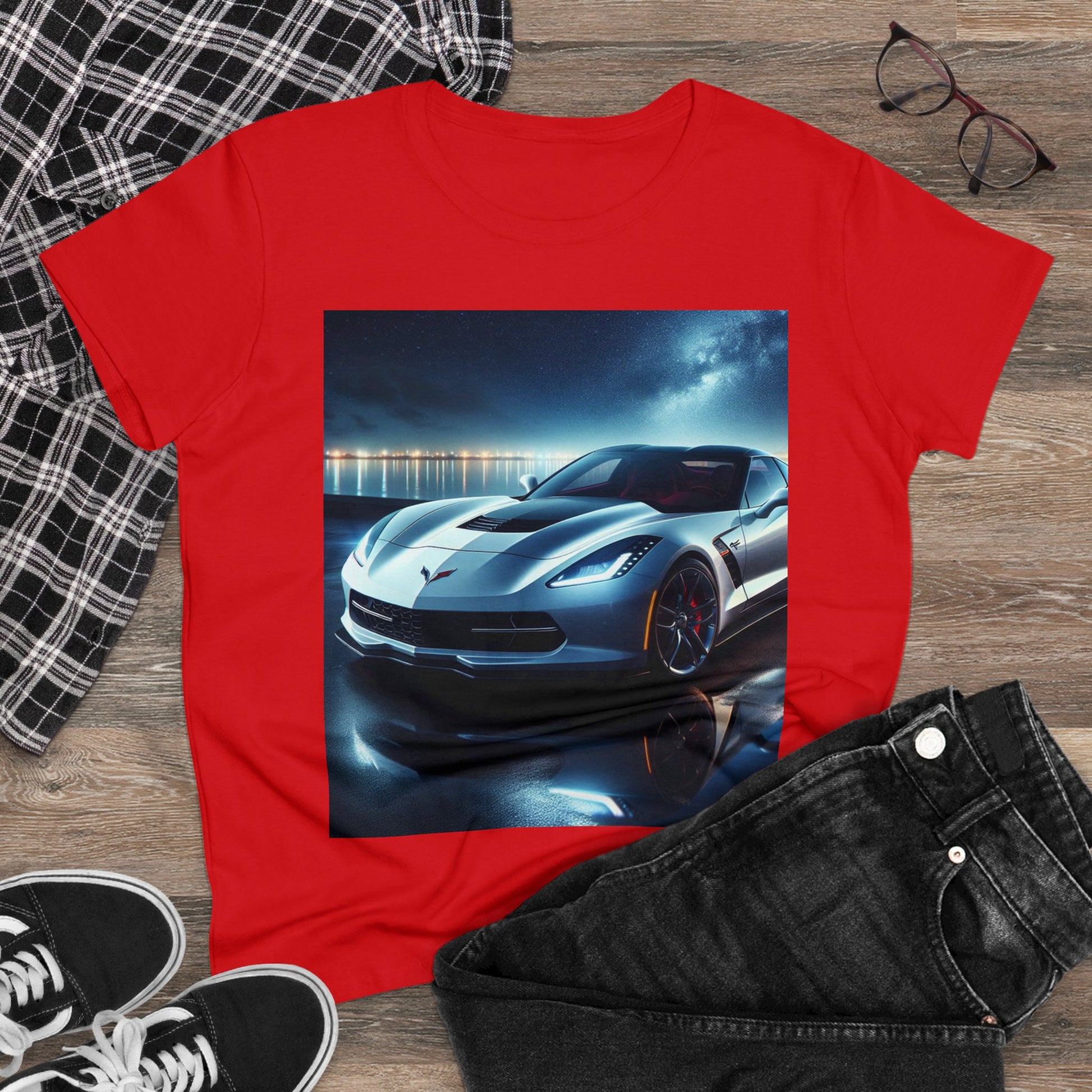White Corvette T-Shirt T-Shirt Printify