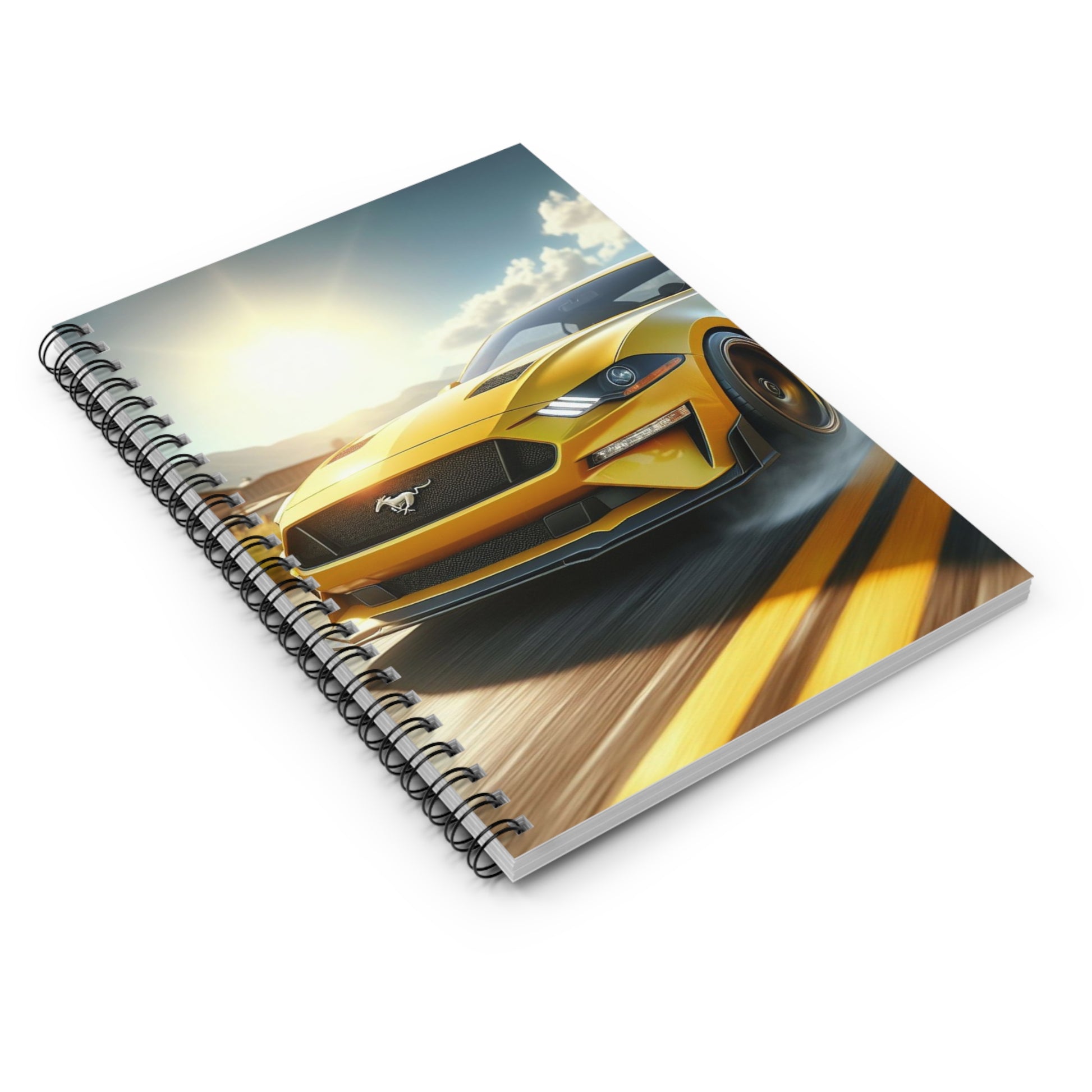 Yellow Mustang Spiral Notebook Paper products Printify