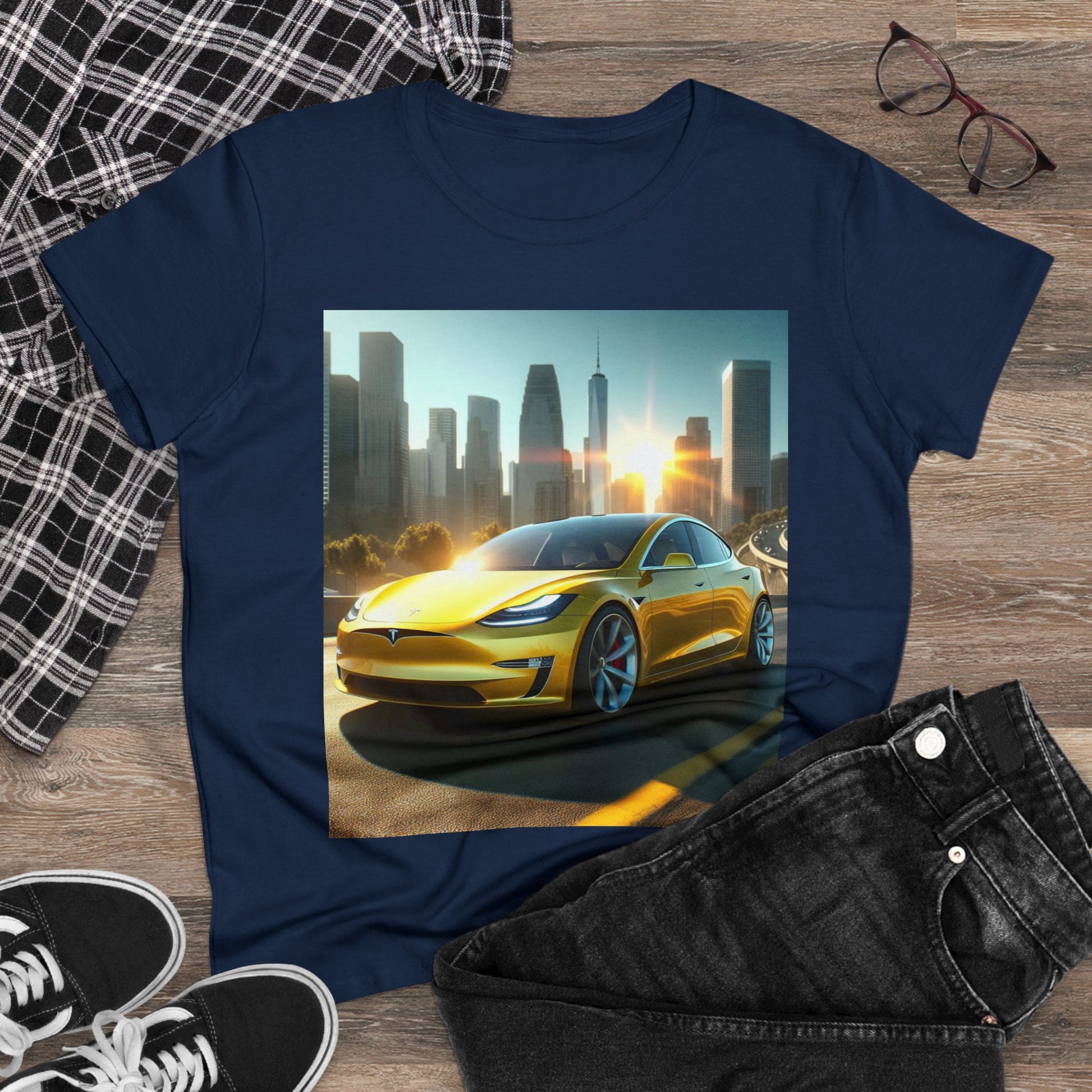 Yellow Tesla T-Shirt T-Shirt Printify