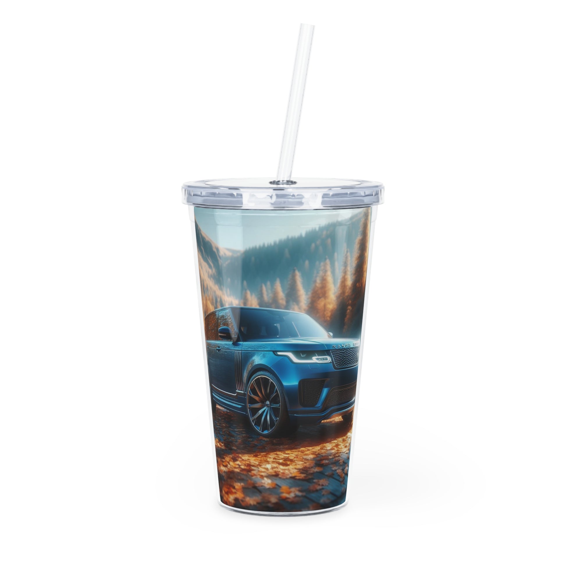 Blue Range Rover Tumbler with Straw Mug Printify 20oz Transparent