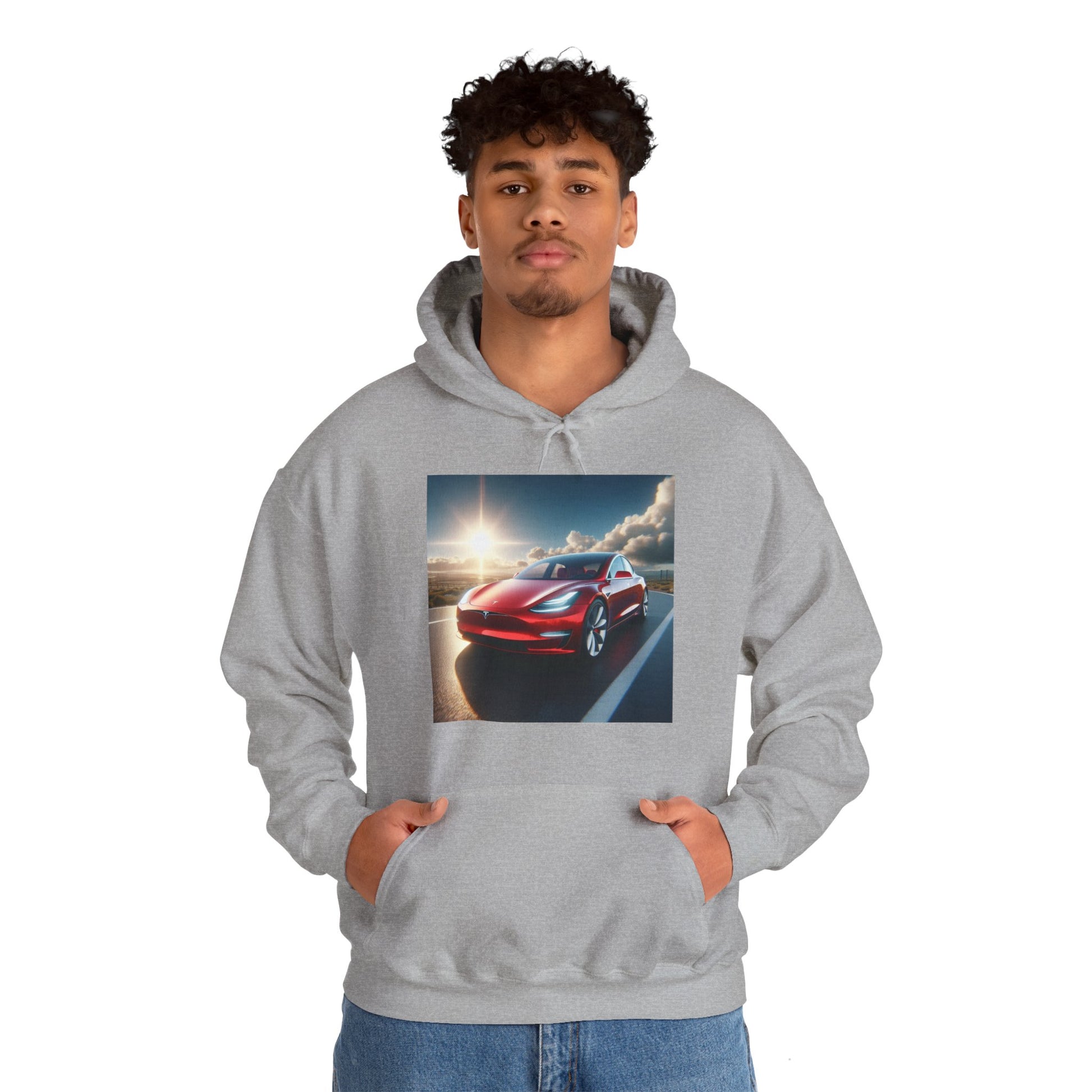 Red Tesla Hoodie Hoodie Printify