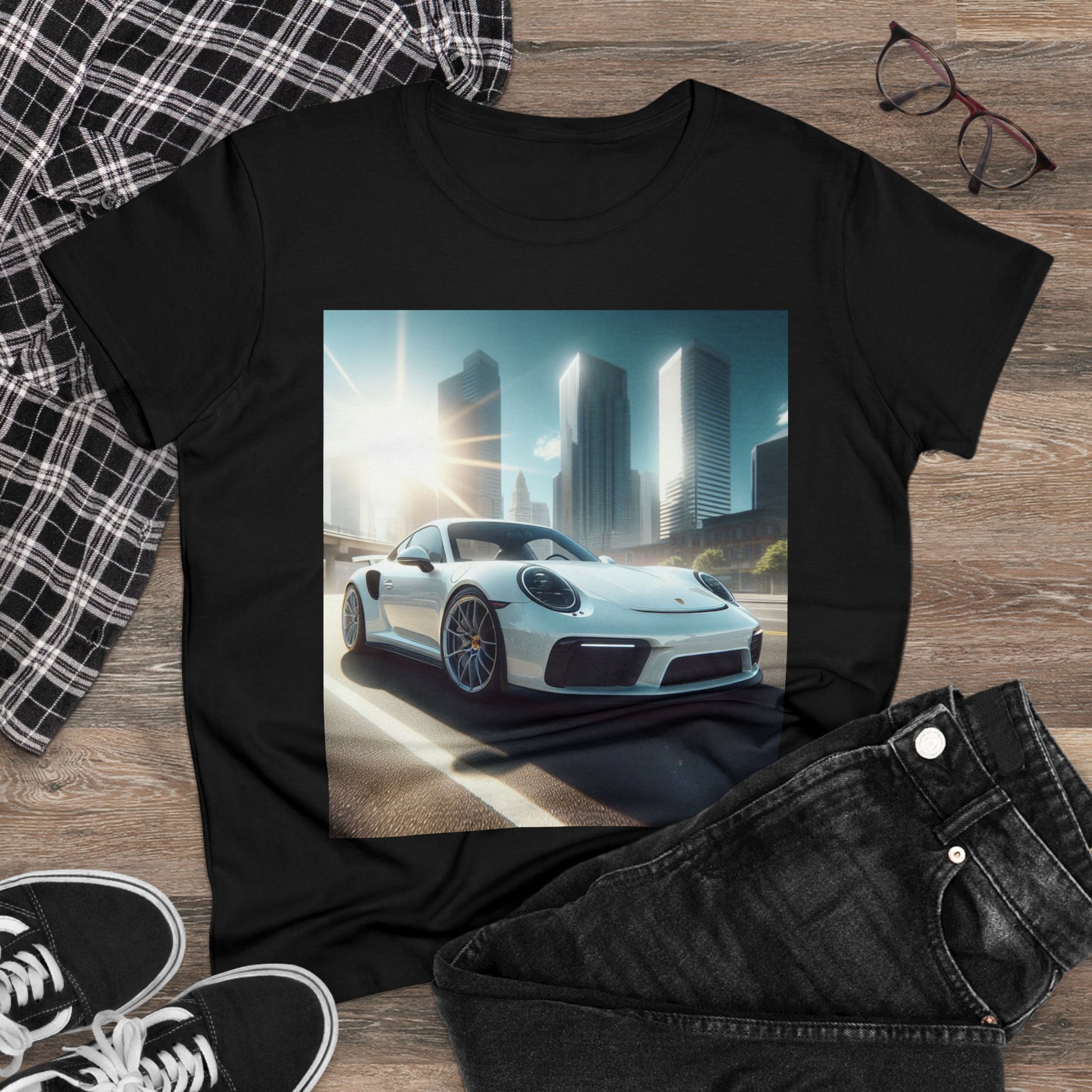 White Porsche T-Shirt T-Shirt Printify