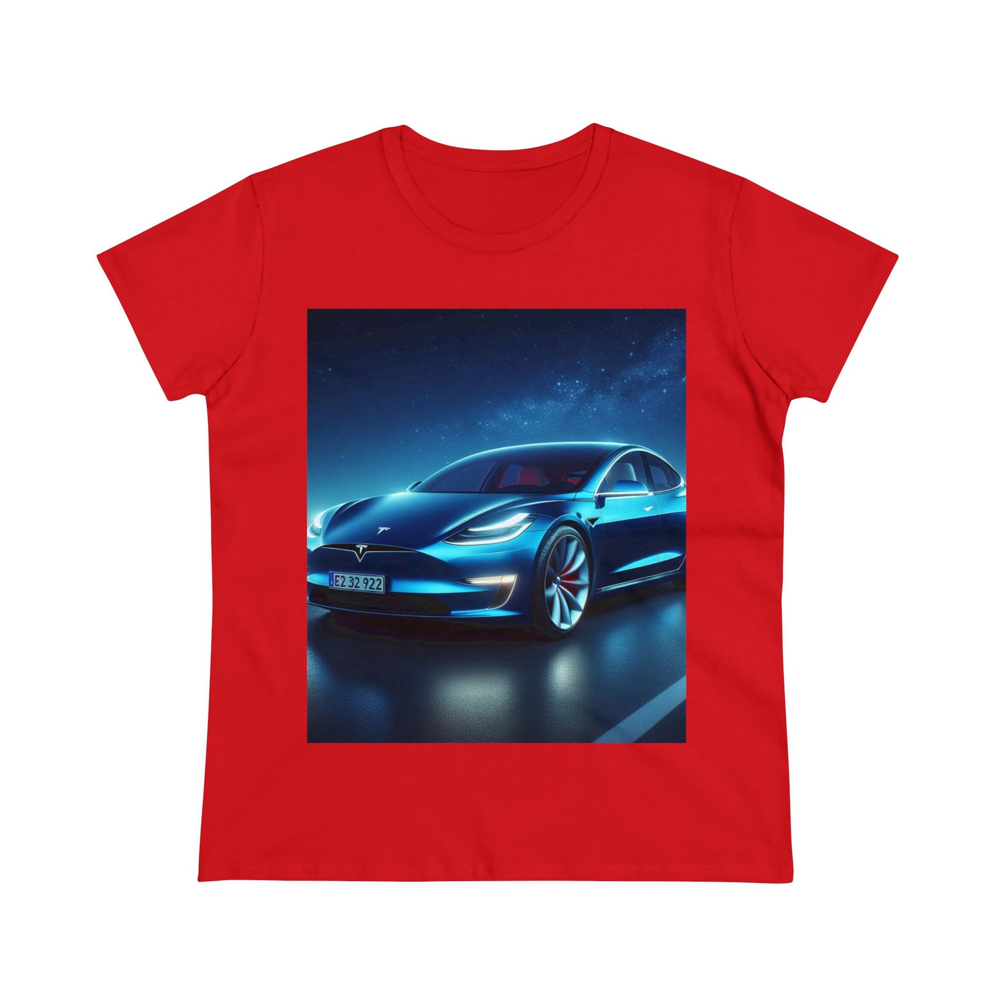 Blue Tesla T-Shirt T-Shirt Printify Red S