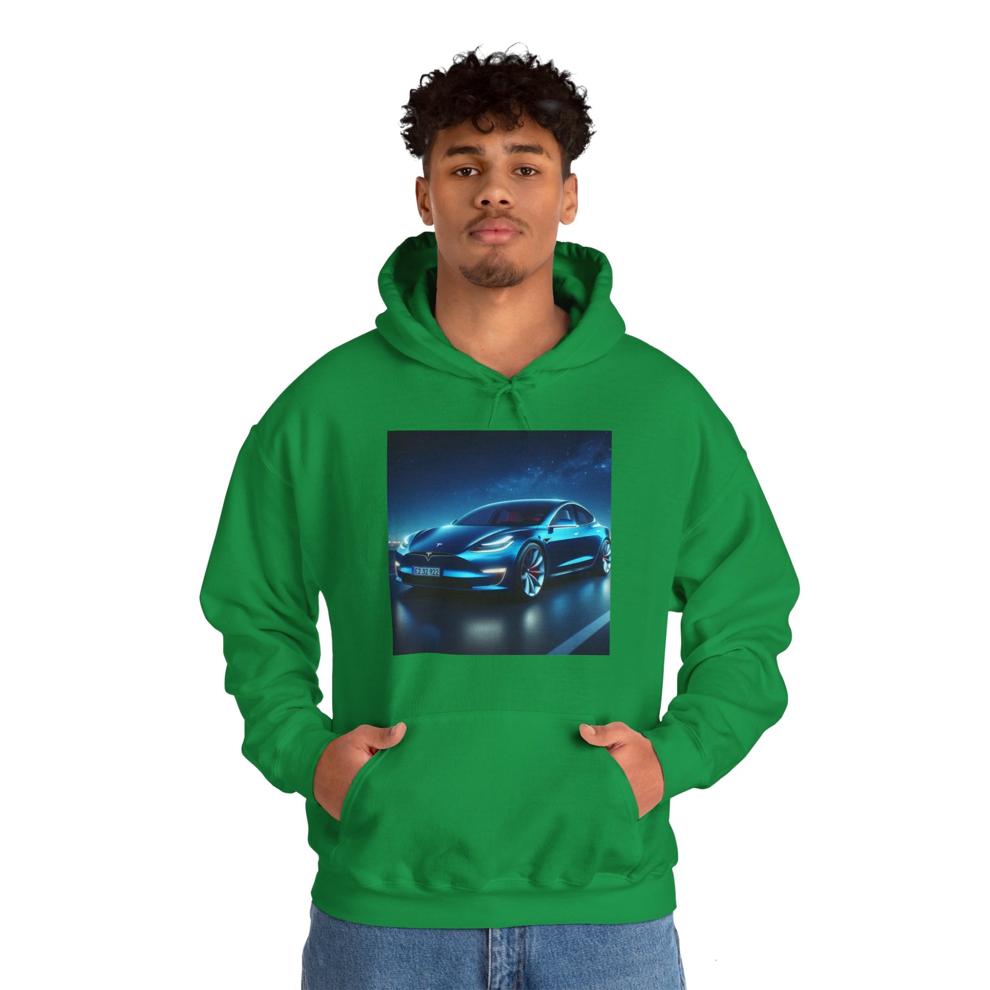 Blue Tesla Hoodie Hoodie Printify